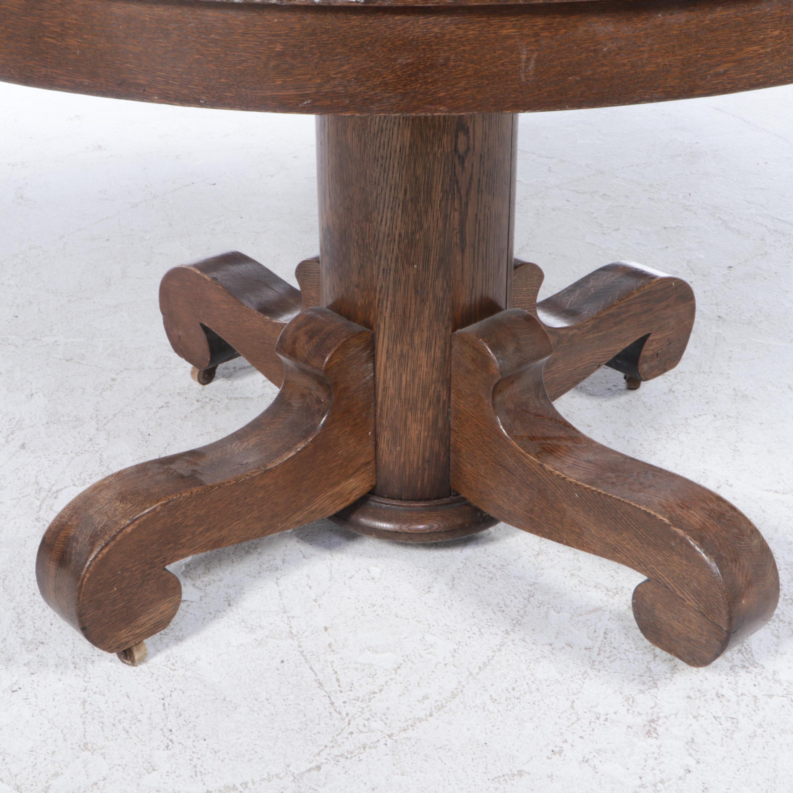 Victorian Oak Extending Pedestal Table, Early 20th Century