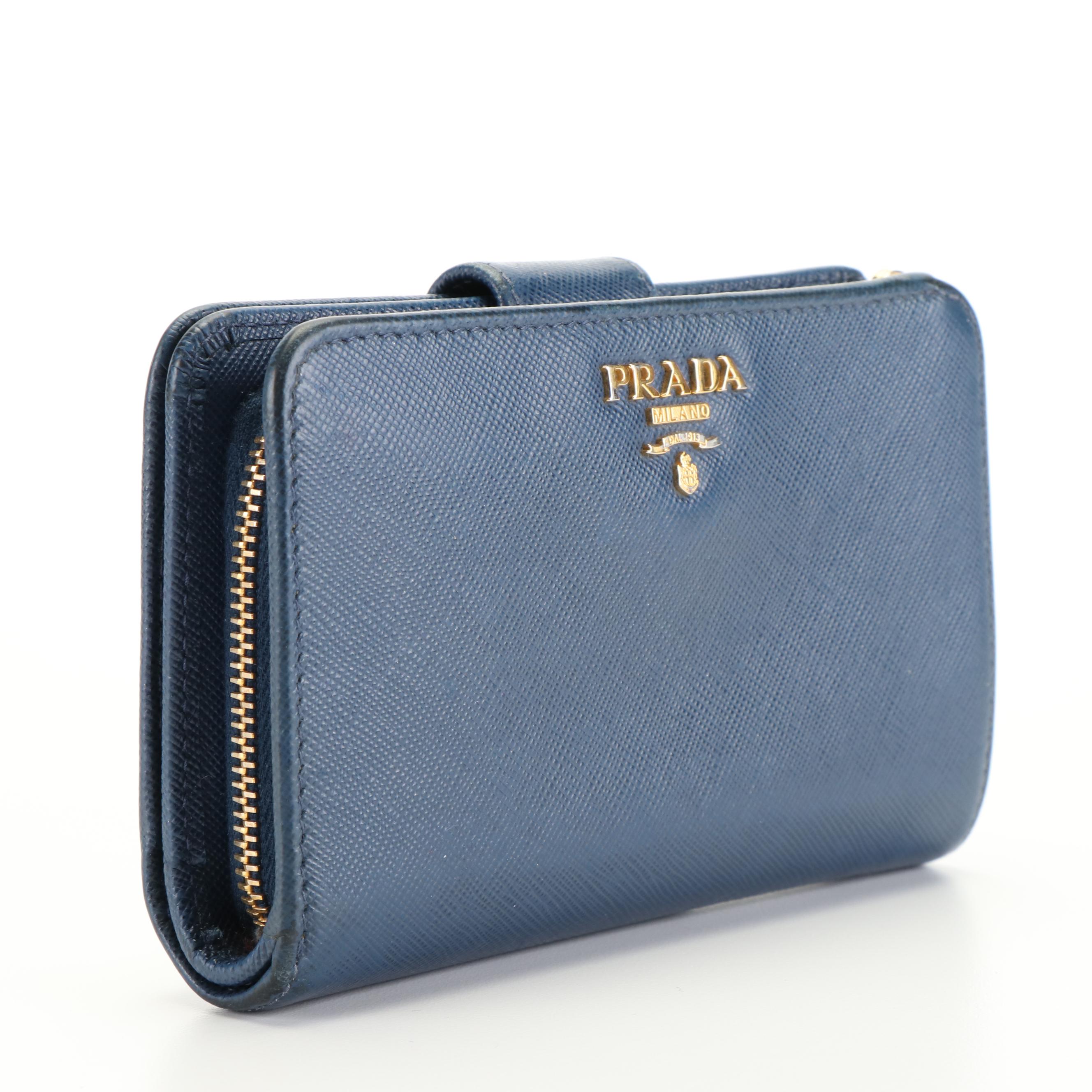 Prada Blue Saffiano Leather French Wallet