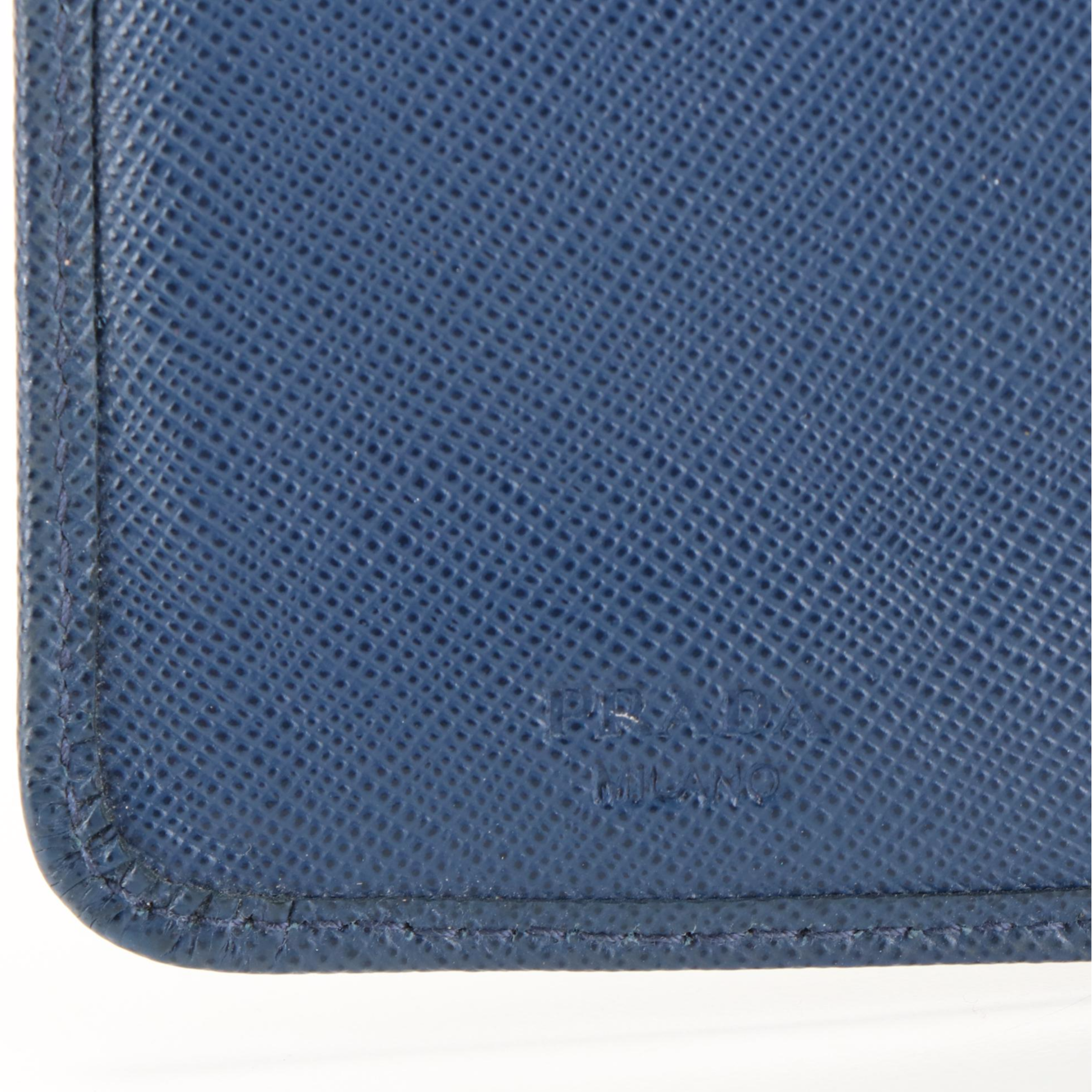 Prada Blue Saffiano Leather French Wallet