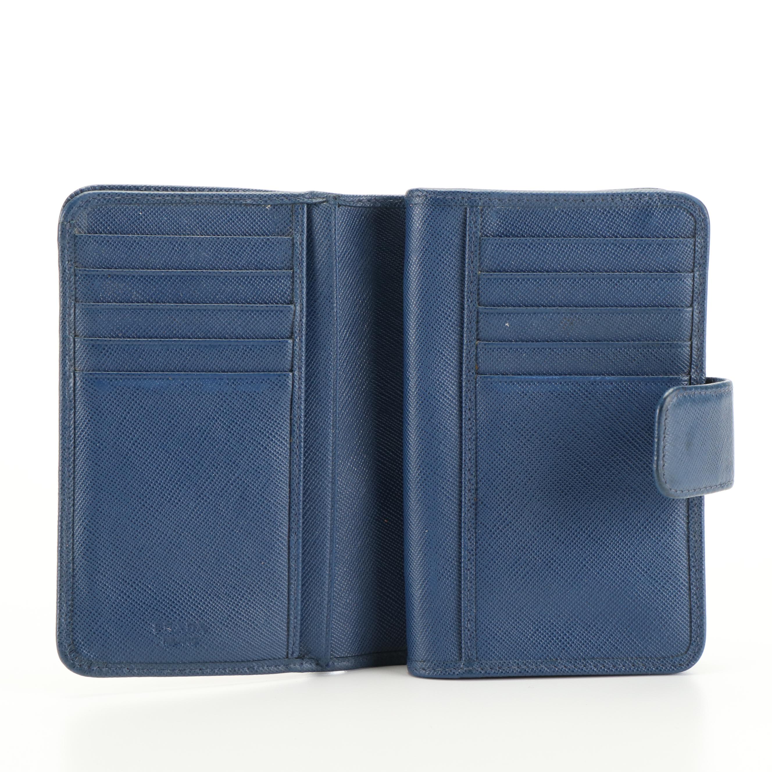 Prada Blue Saffiano Leather French Wallet