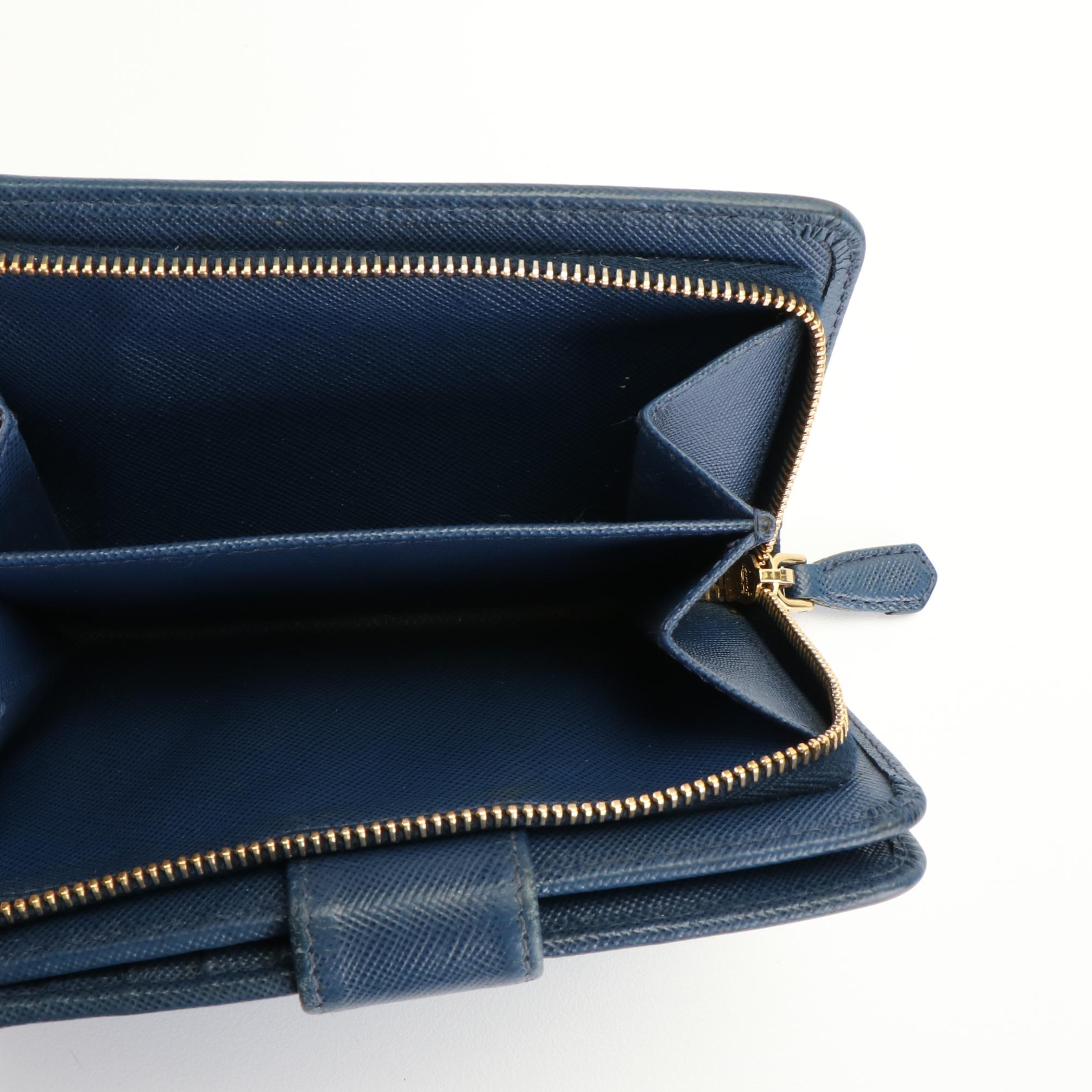Prada Blue Saffiano Leather French Wallet