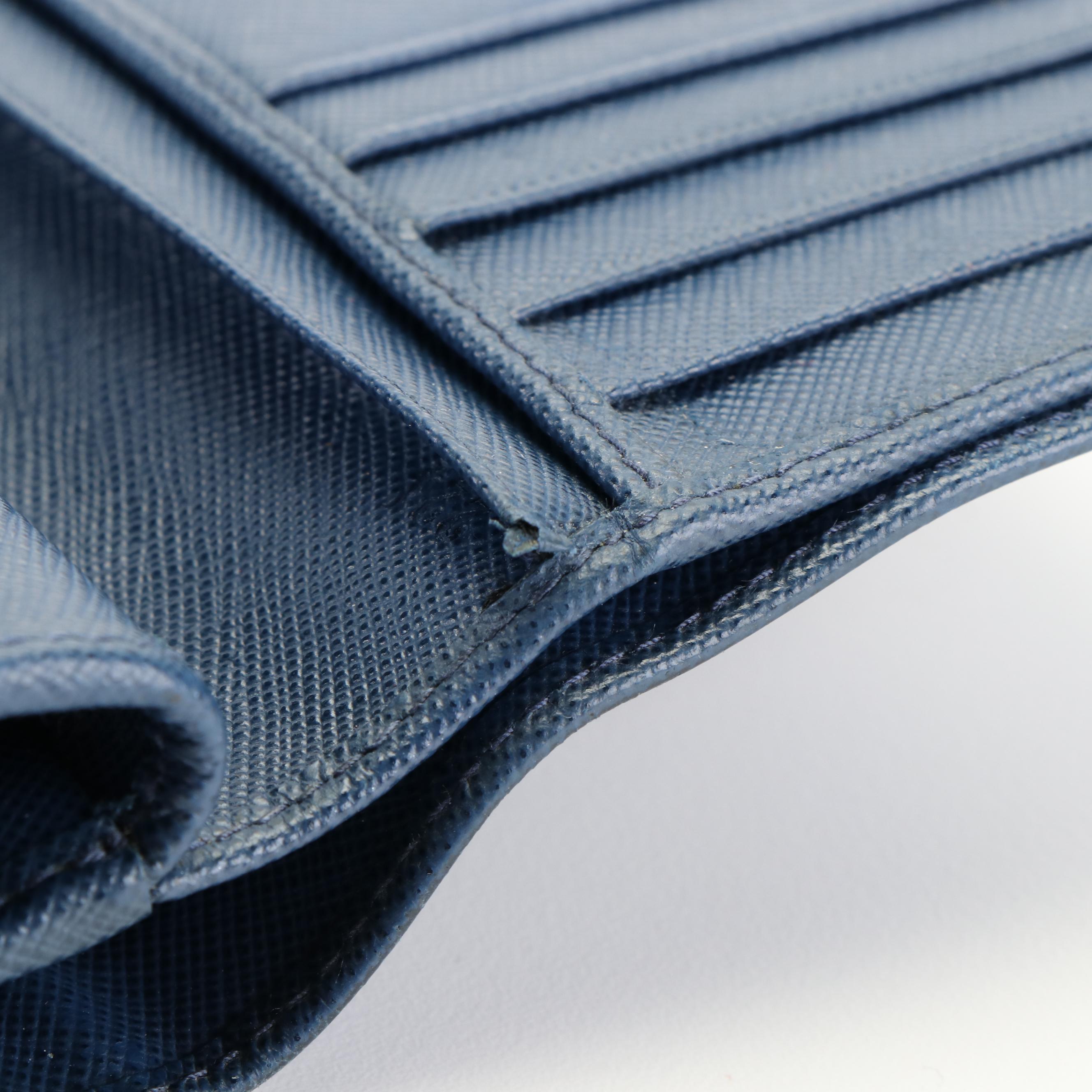 Prada Blue Saffiano Leather French Wallet