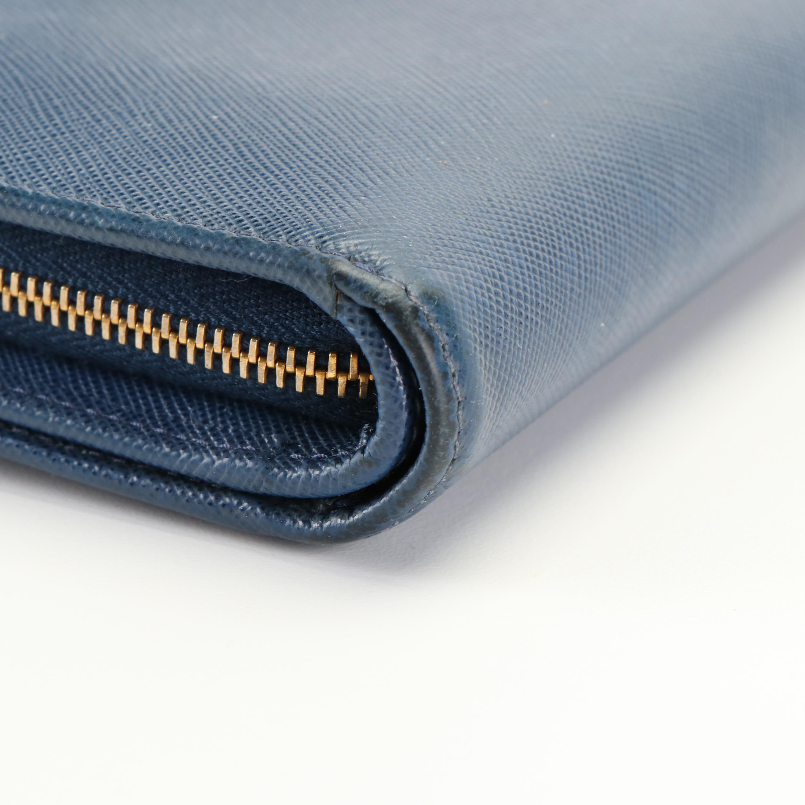 Prada Blue Saffiano Leather French Wallet