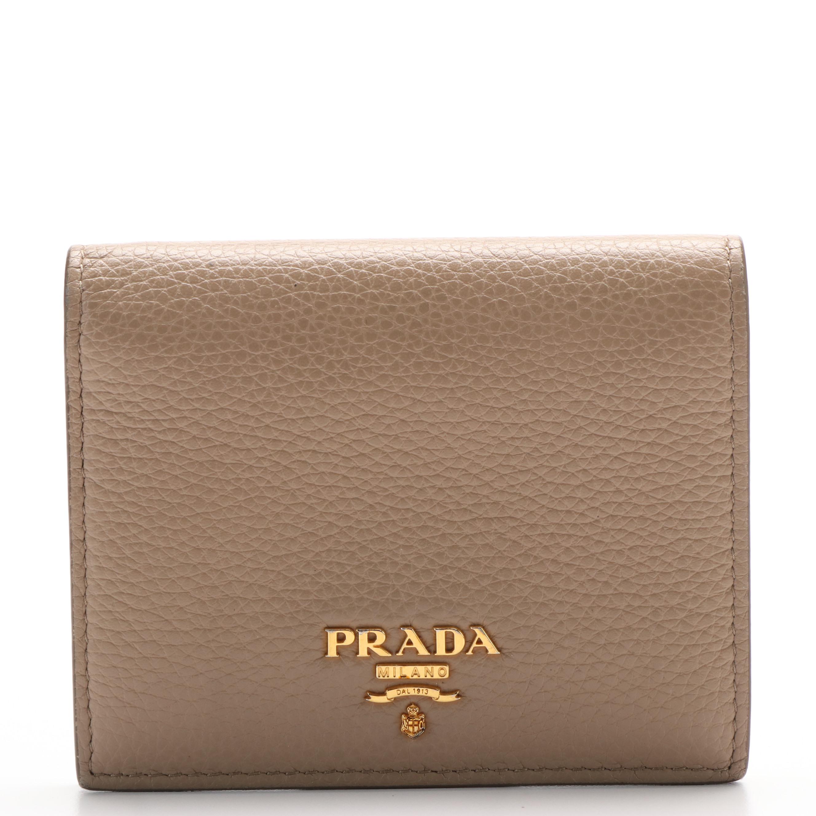 Prada Beige Leather Bifold Wallet
