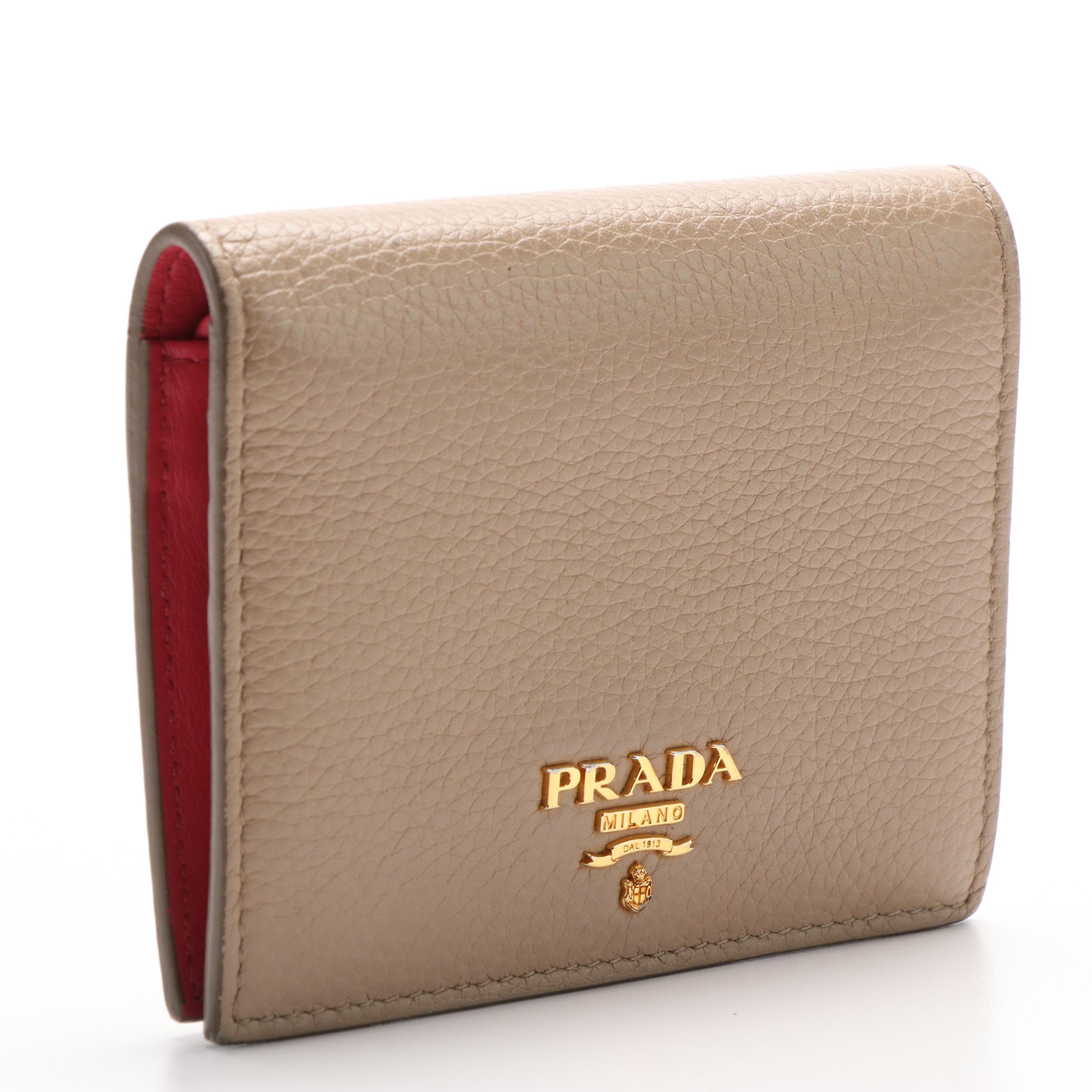 Prada Beige Leather Bifold Wallet