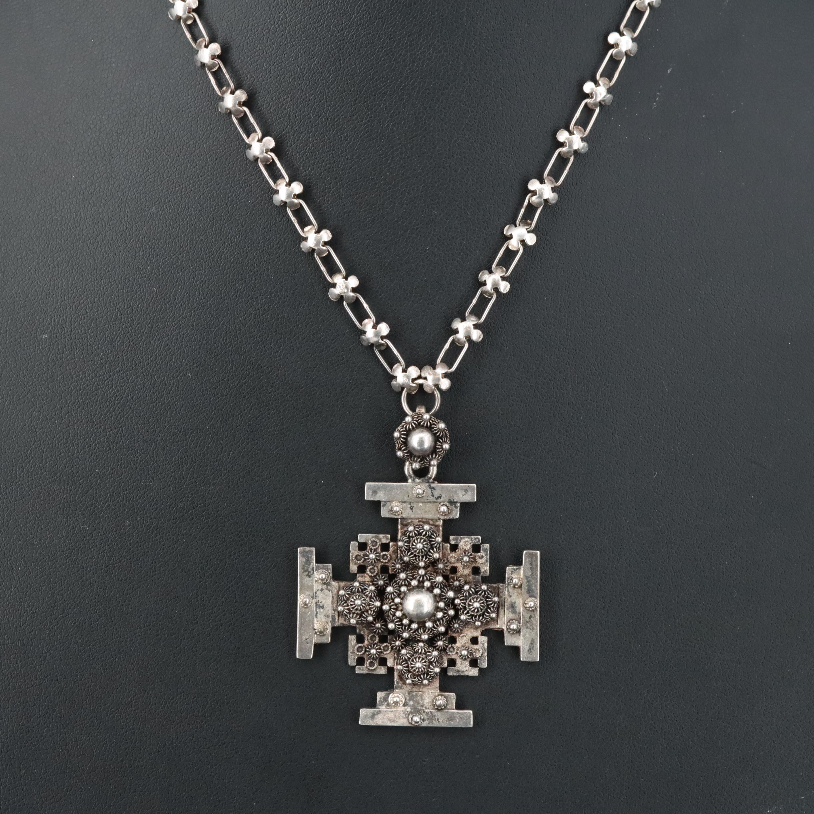 Vintage Sterling Jerusalem Cross Necklace