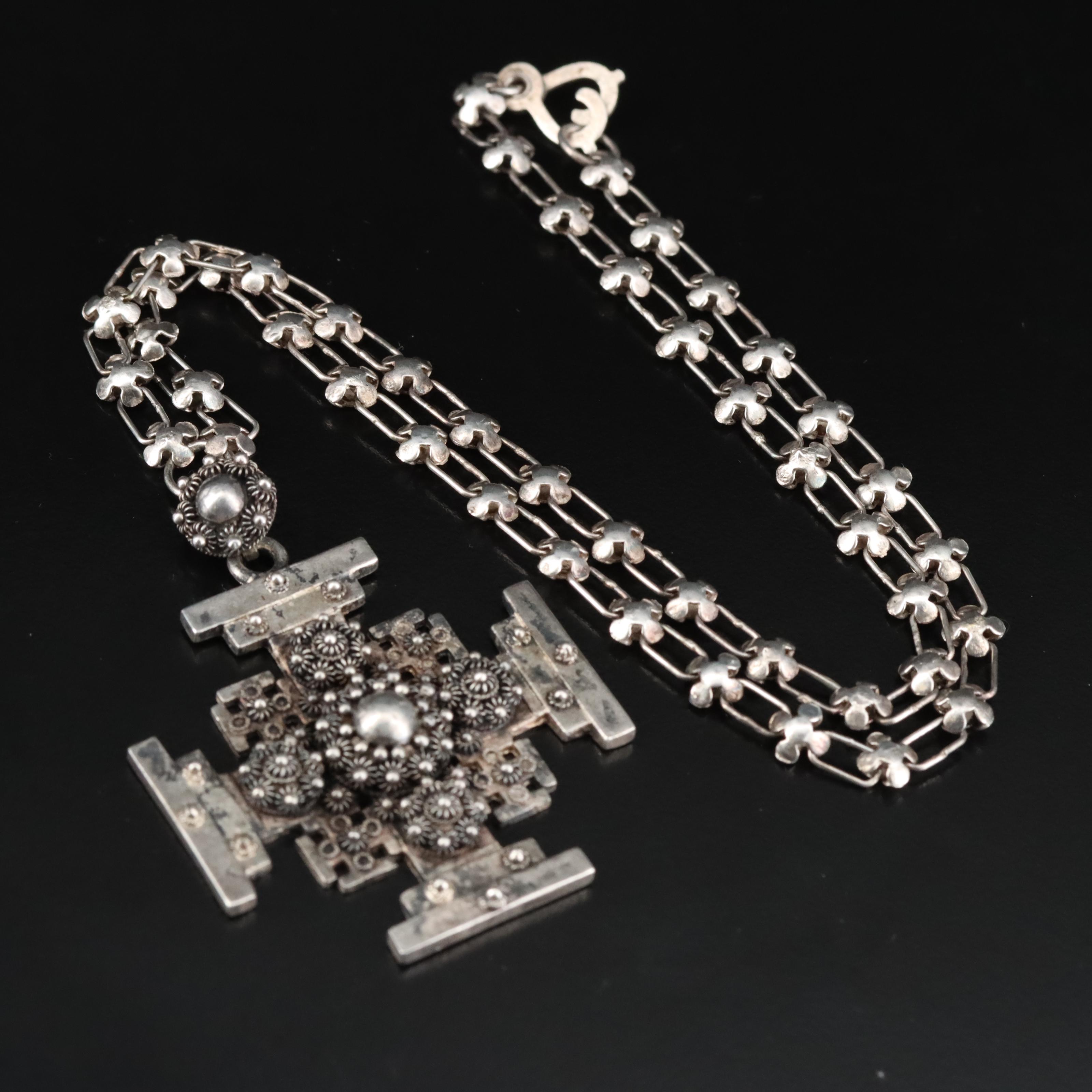 Vintage Sterling Jerusalem Cross Necklace