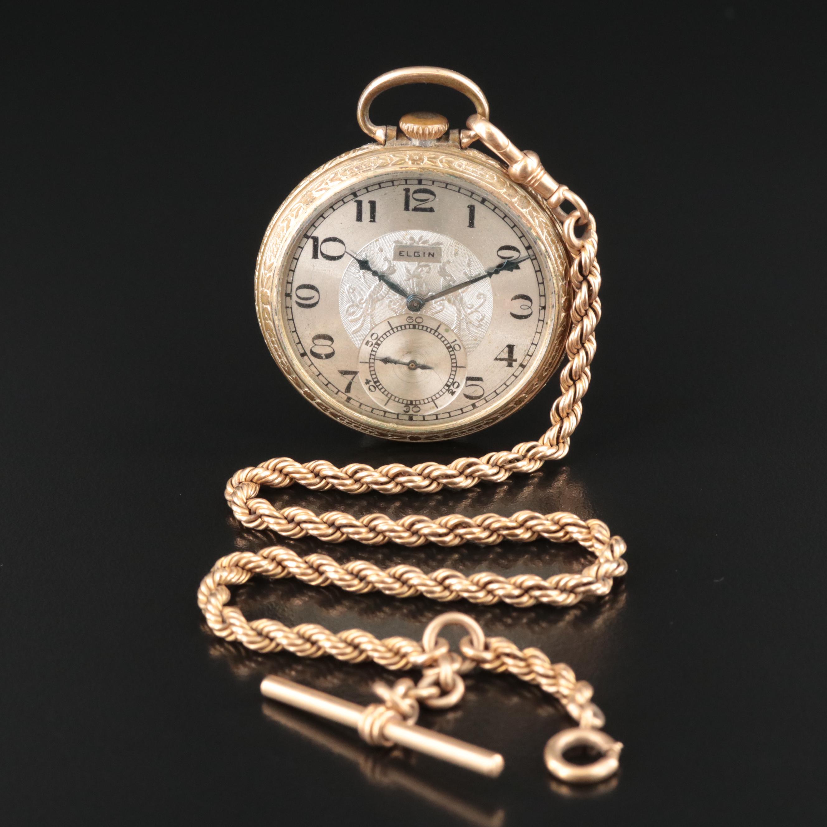 1921 Elgin Gold-Filled Pocket Watch with 14K Fob Chain