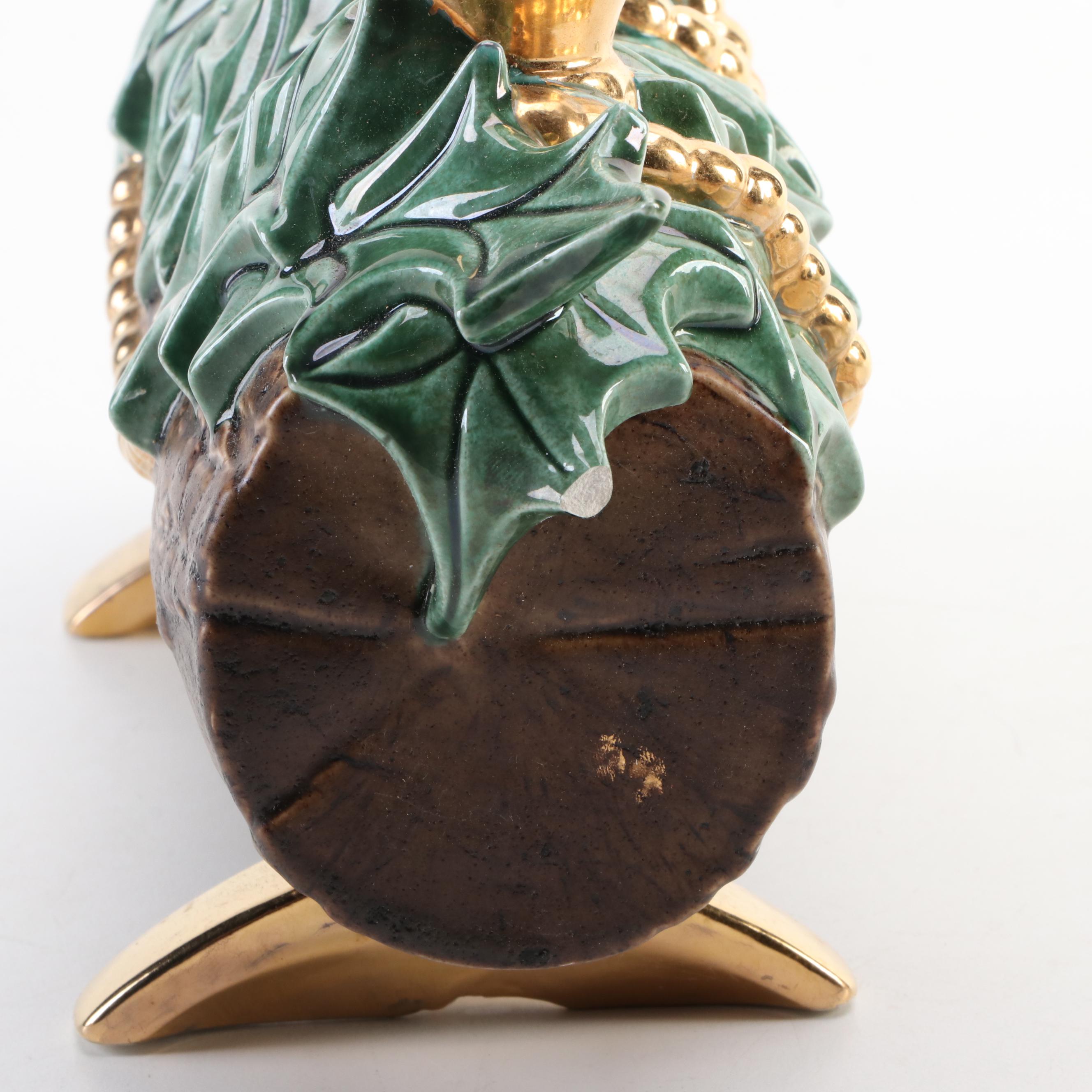 Atlantic Mold Ceramic Yule Log Candle Holder with Illuminated Ceramic Trees