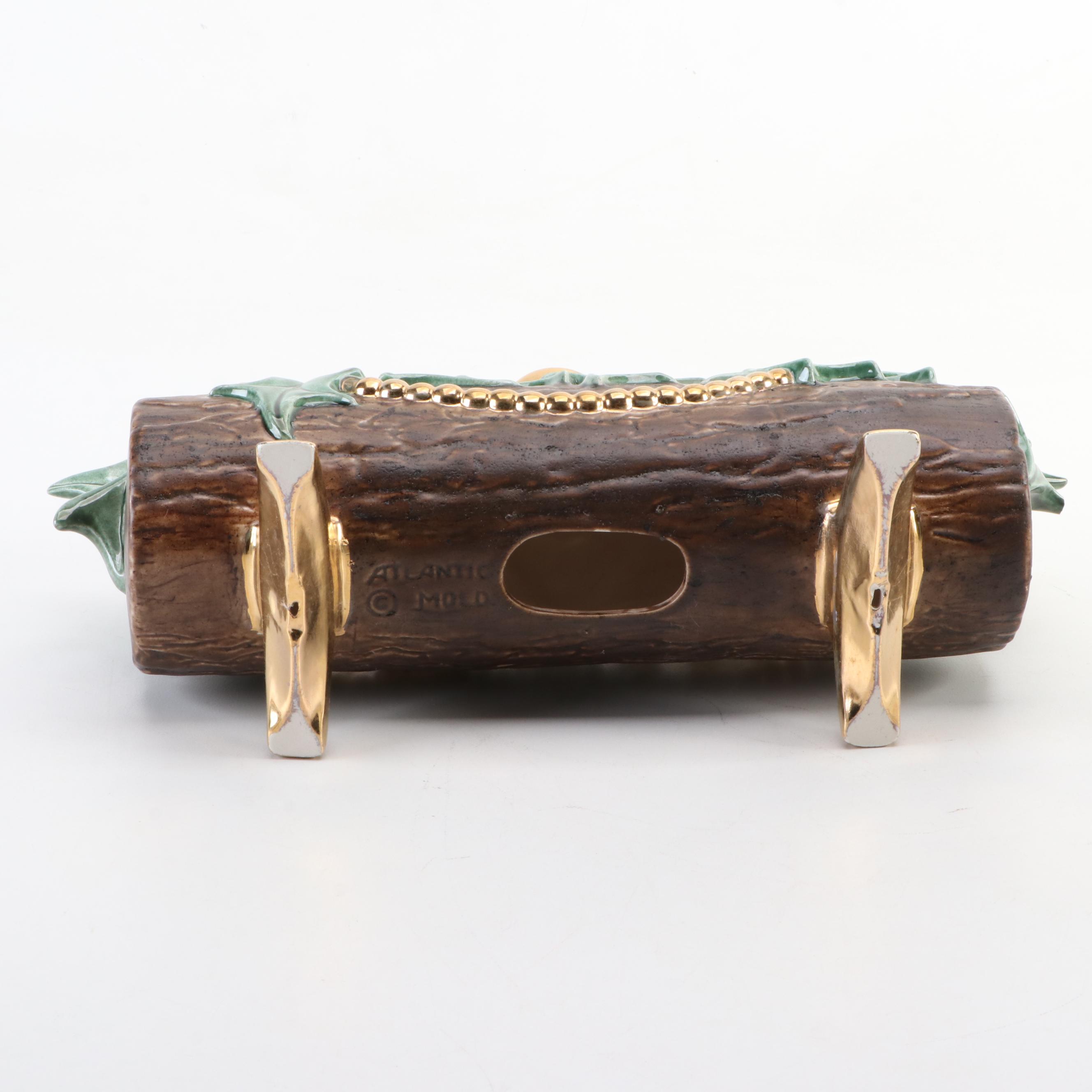 Atlantic Mold Ceramic Yule Log Candle Holder with Illuminated Ceramic Trees