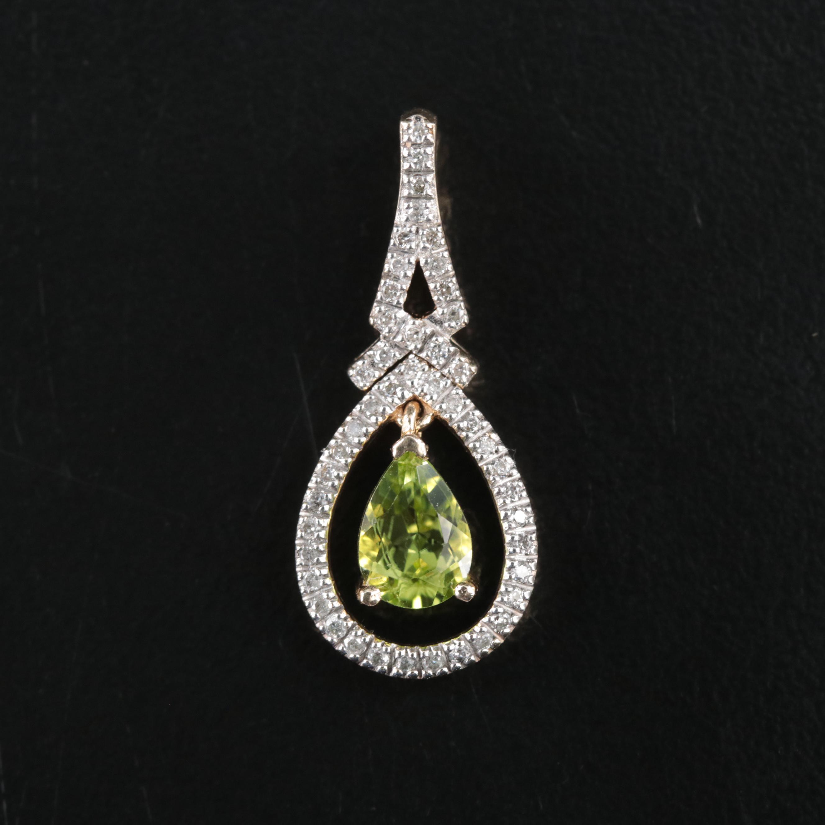 14K Peridot and Diamond Pendant