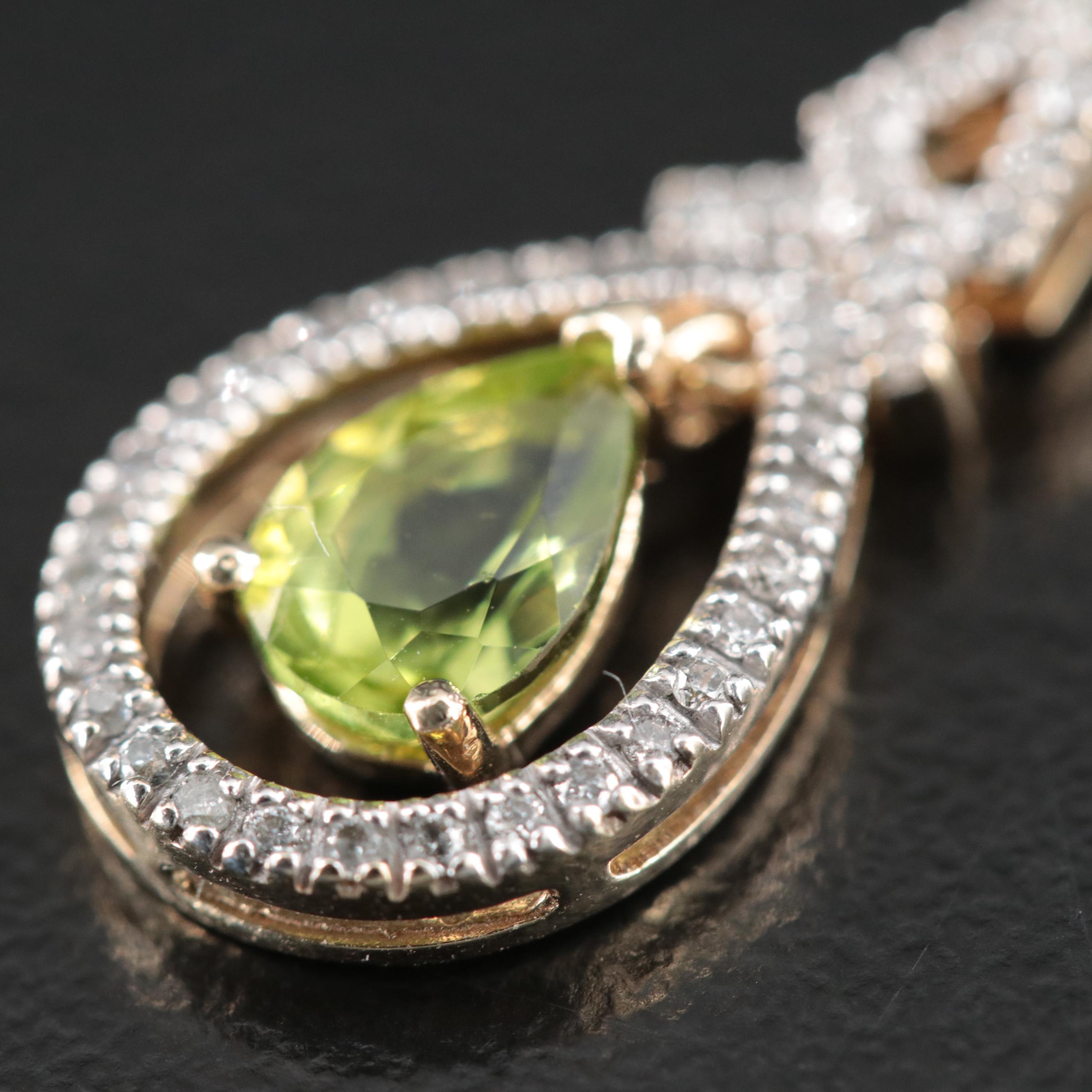14K Peridot and Diamond Pendant