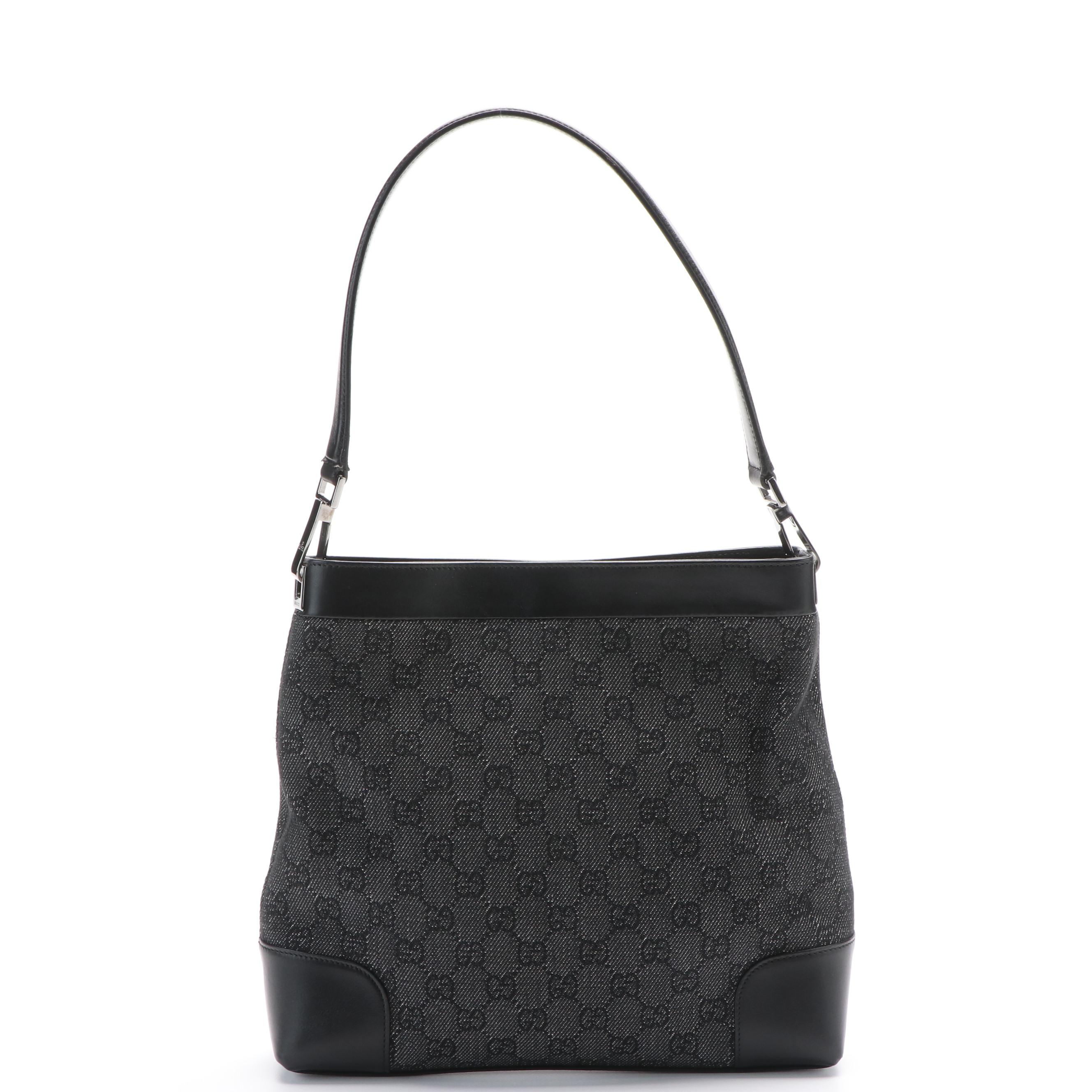 Gucci GG Denim Canvas Leather Trimmed Hobo Bag