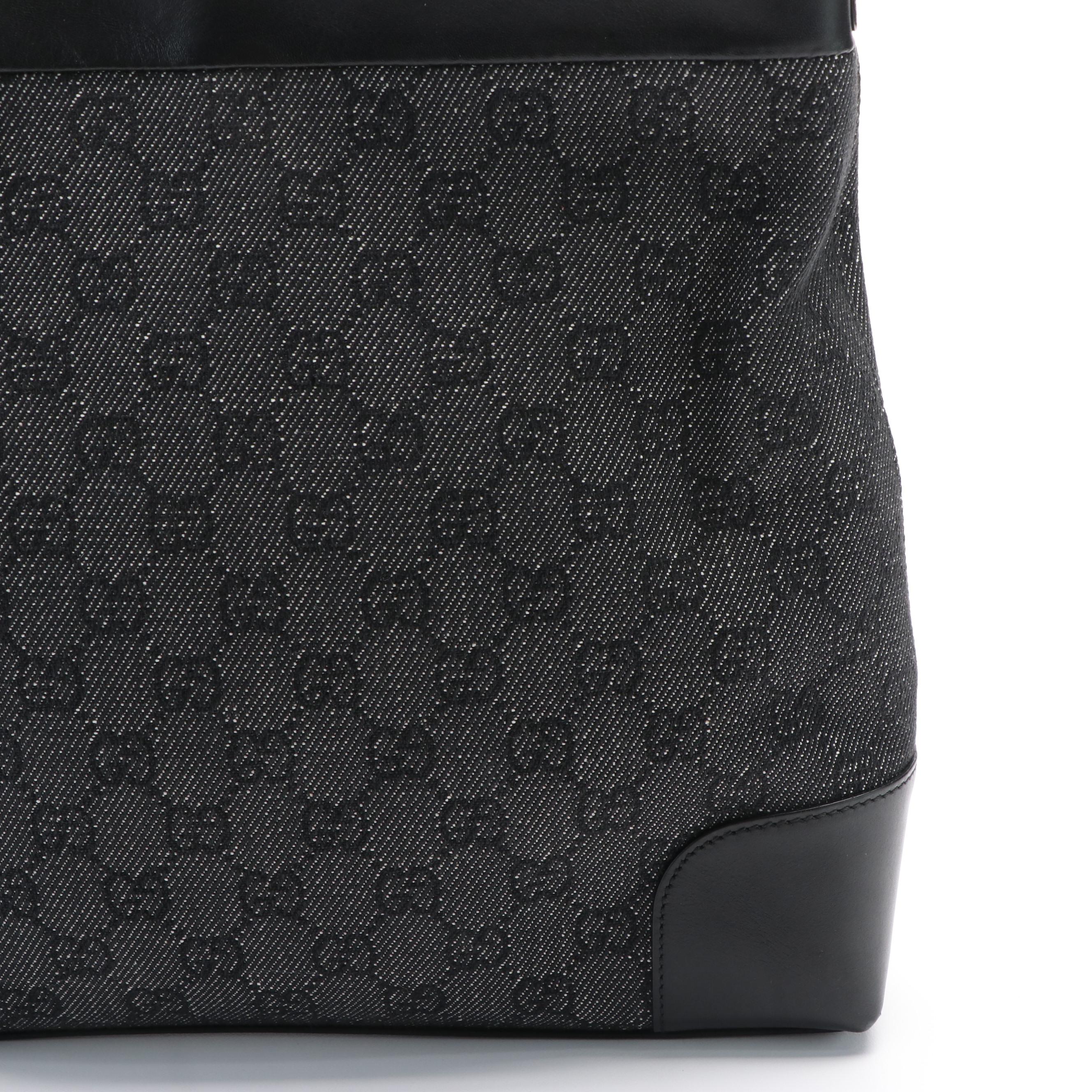 Gucci GG Denim Canvas Leather Trimmed Hobo Bag