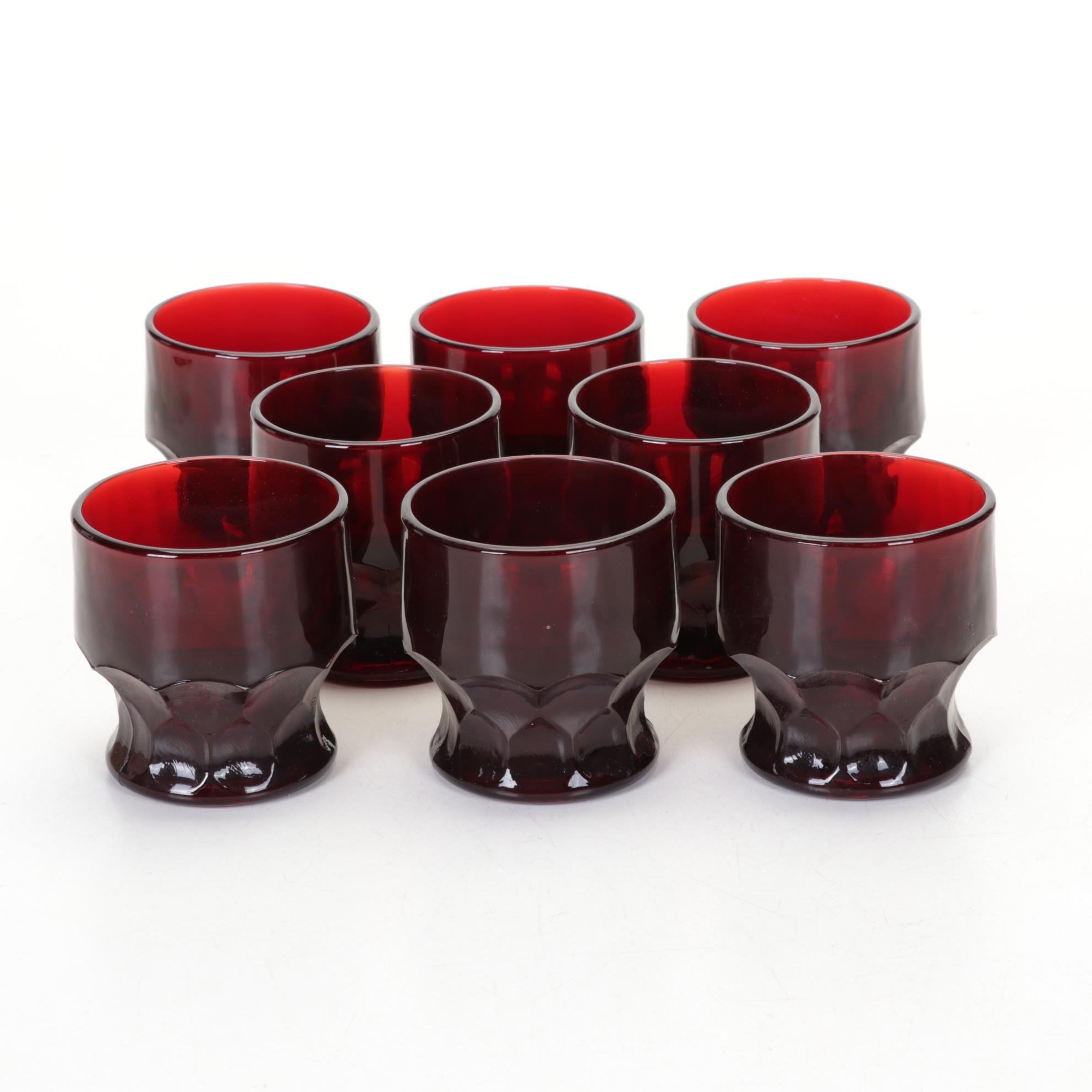 Anchor Hocking "Georgian" Ruby Red Glasses and Corning Vision Cookware