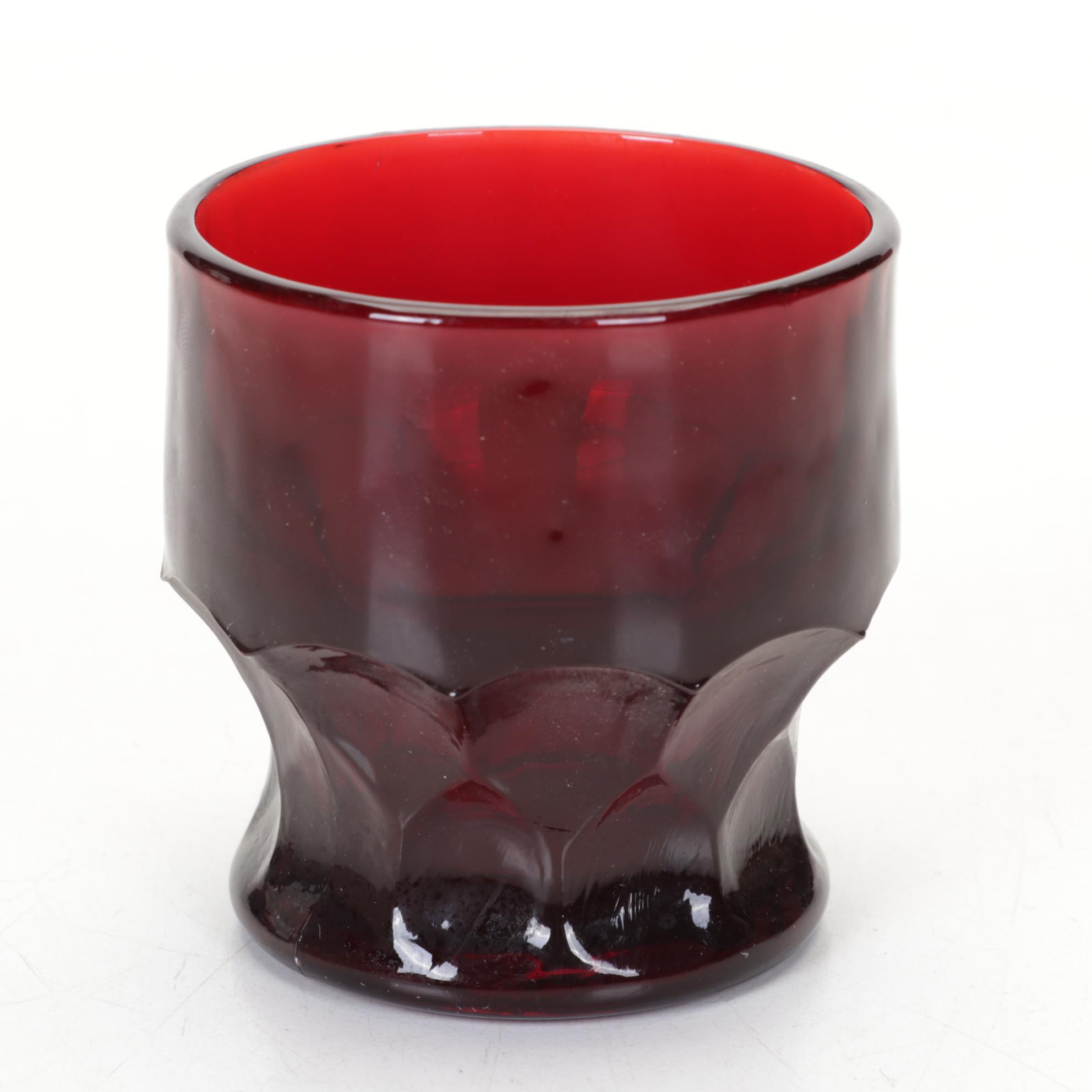Anchor Hocking "Georgian" Ruby Red Glasses and Corning Vision Cookware