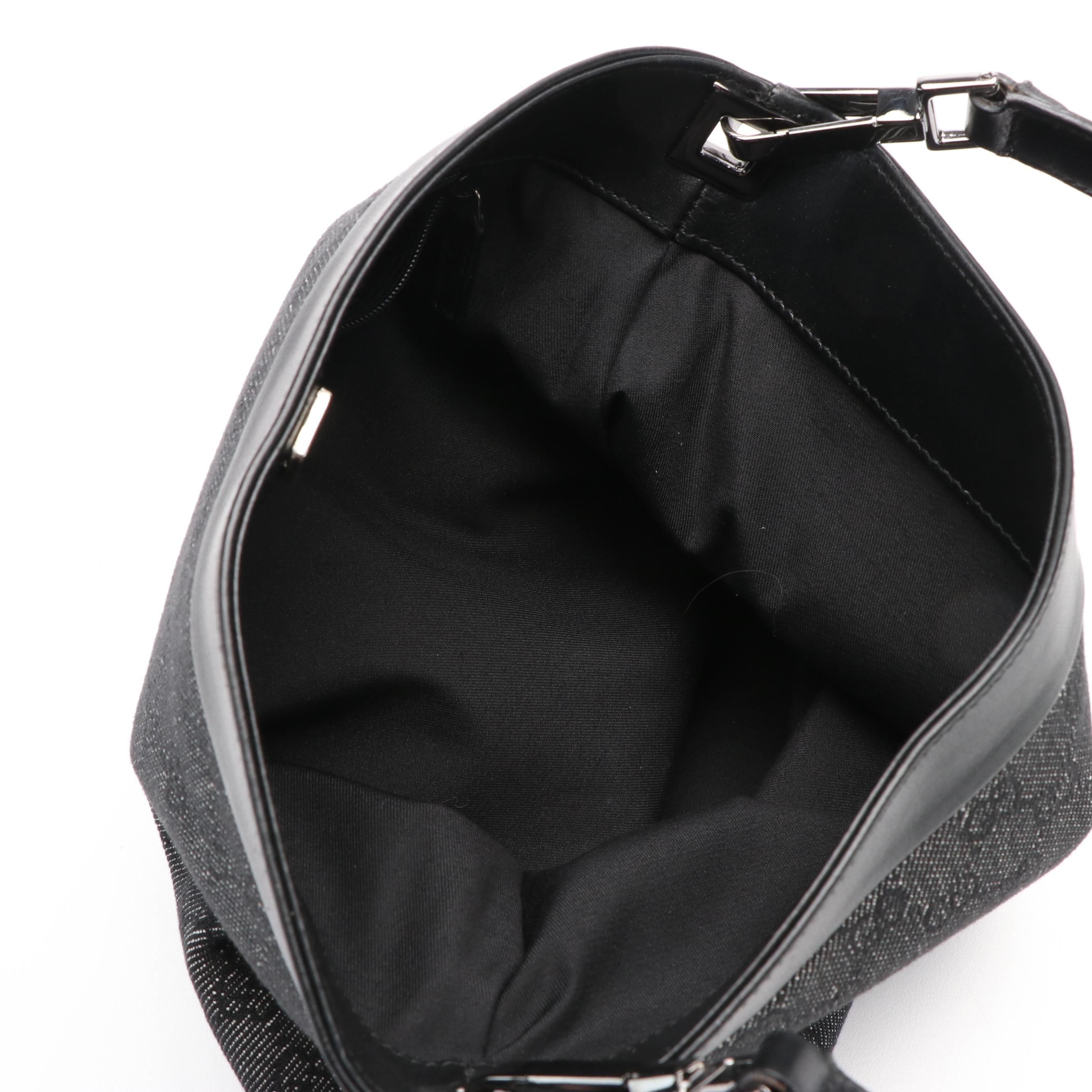 Gucci GG Denim Canvas Leather Trimmed Hobo Bag