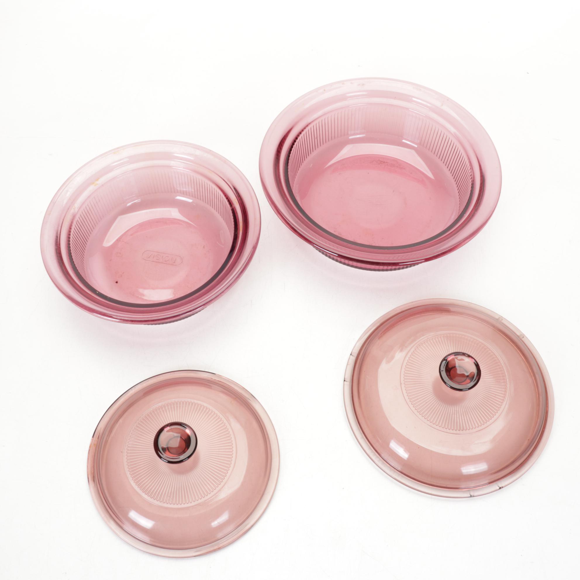 Anchor Hocking "Georgian" Ruby Red Glasses and Corning Vision Cookware