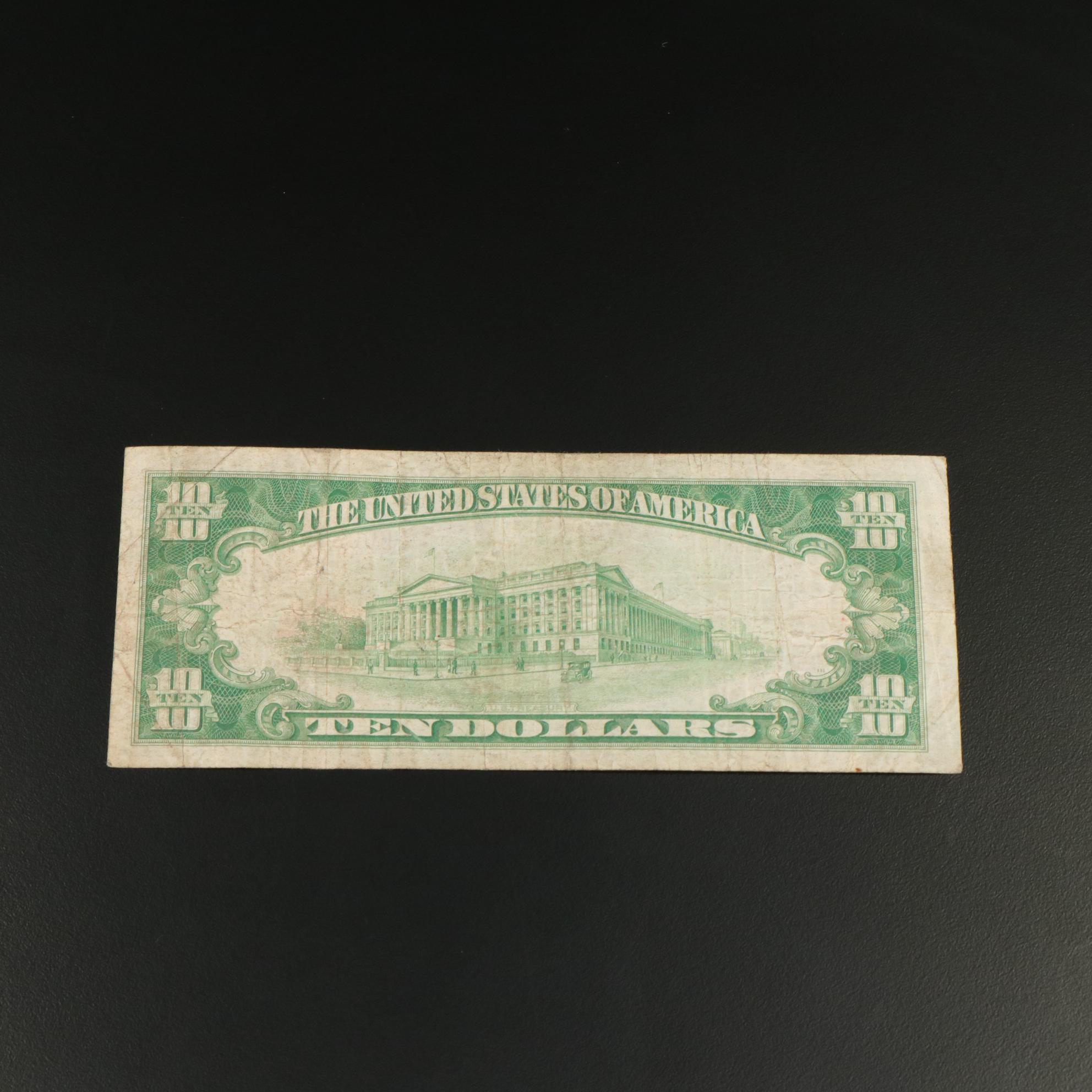 1929 Ten Dollar National bank Note From The Tiffin National Bank