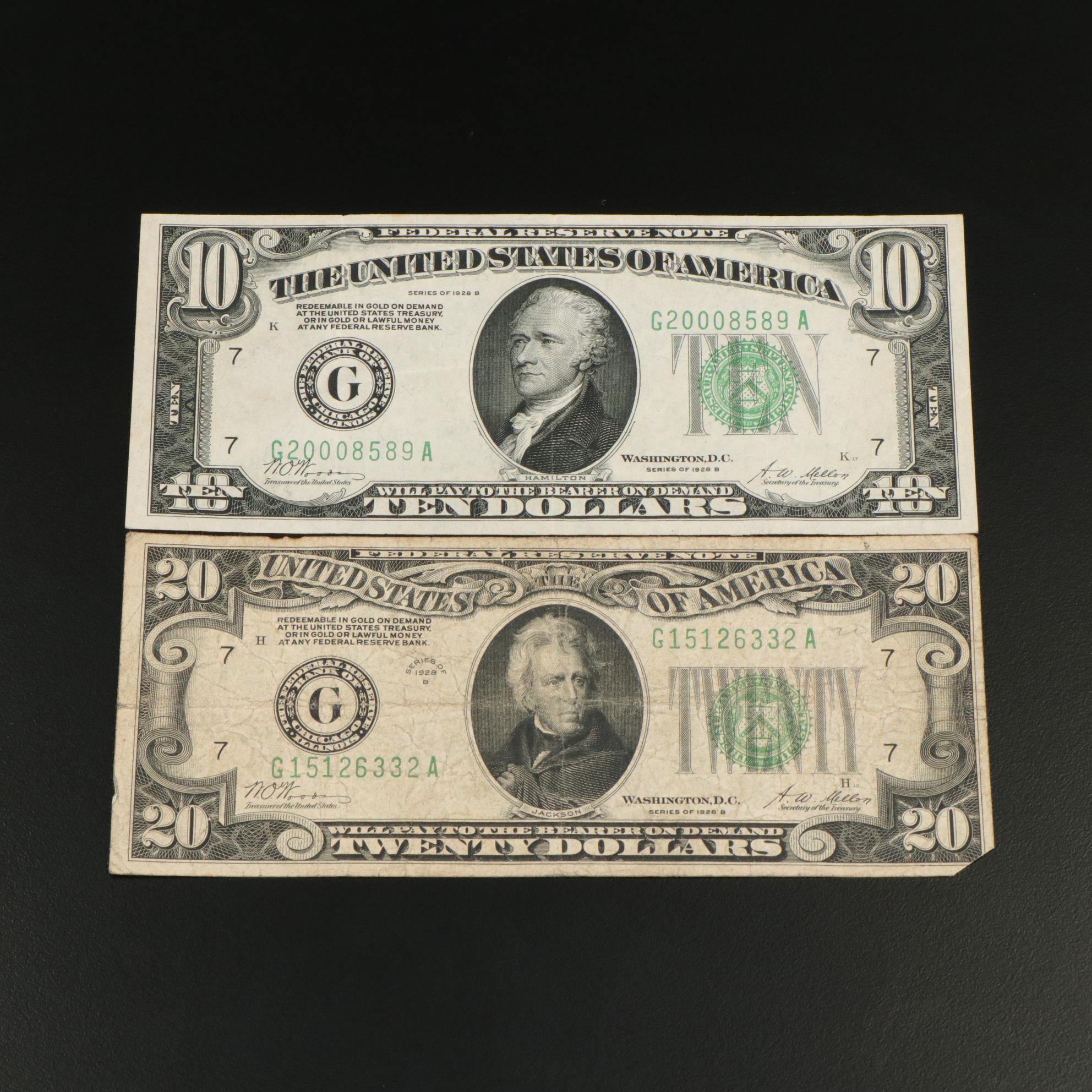 Two 1928 B Federal Reserve Notes