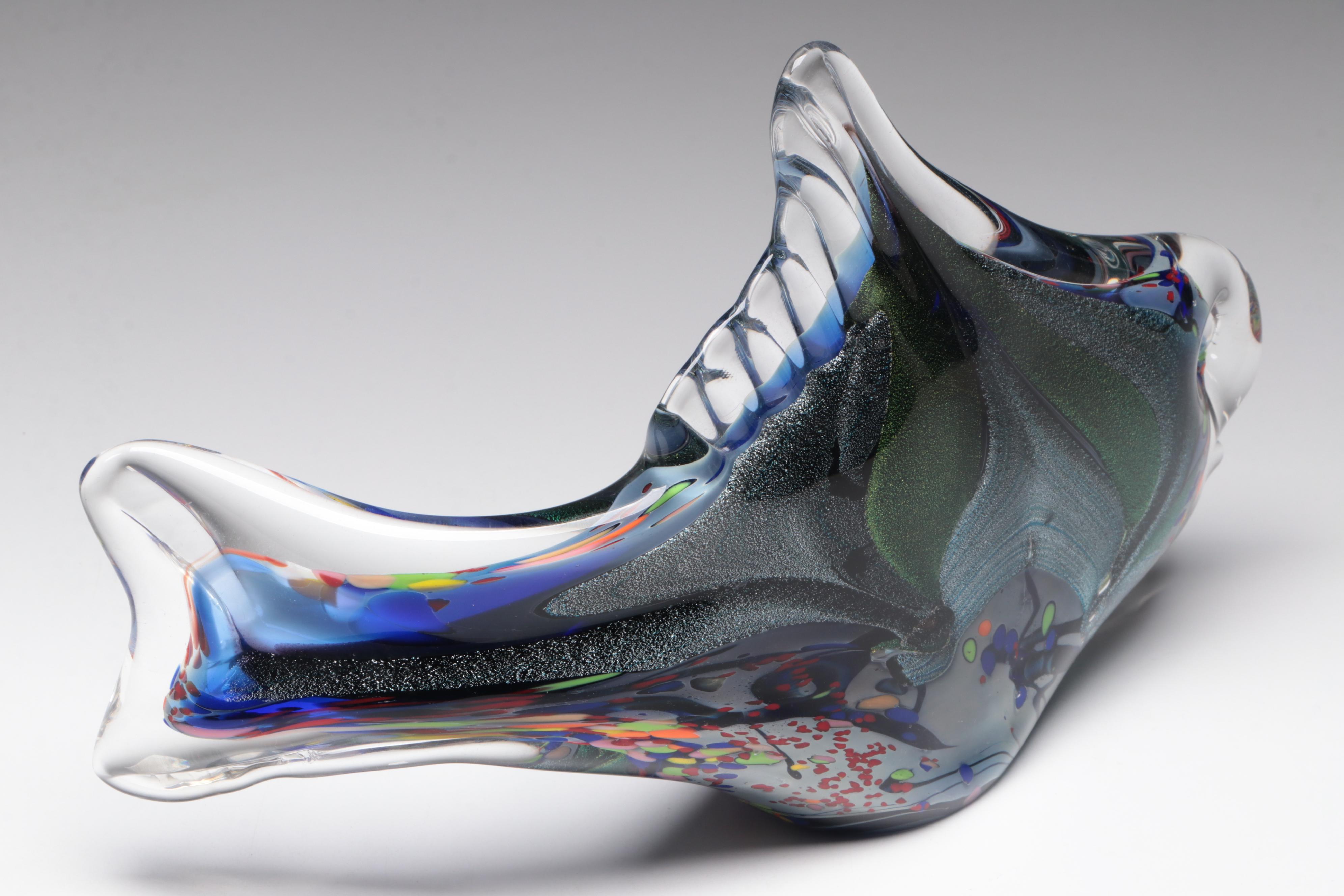 Rollin Karg Dichroic and Multicolor Art Glass Fish Sculptures, 2002