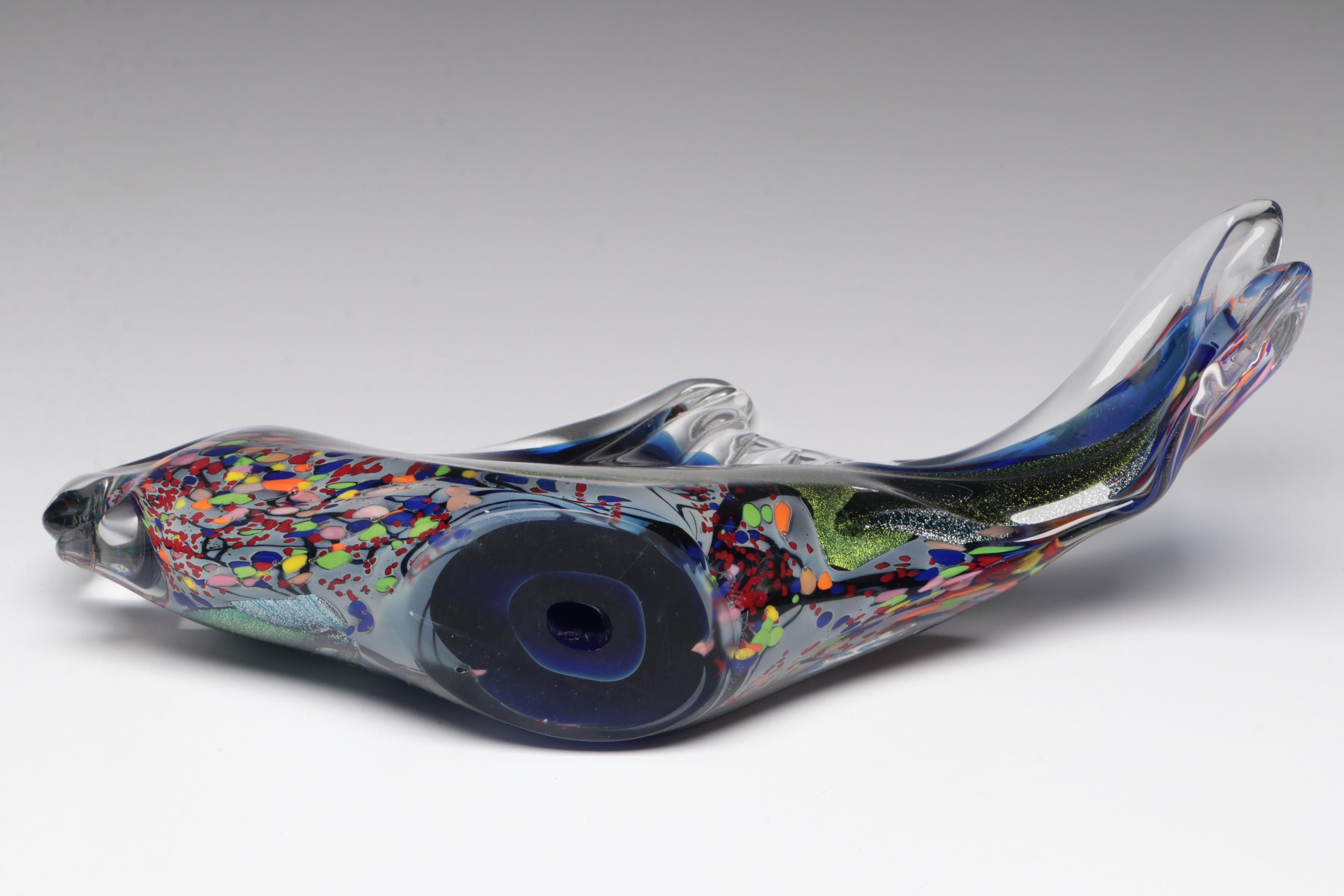 Rollin Karg Dichroic and Multicolor Art Glass Fish Sculptures, 2002