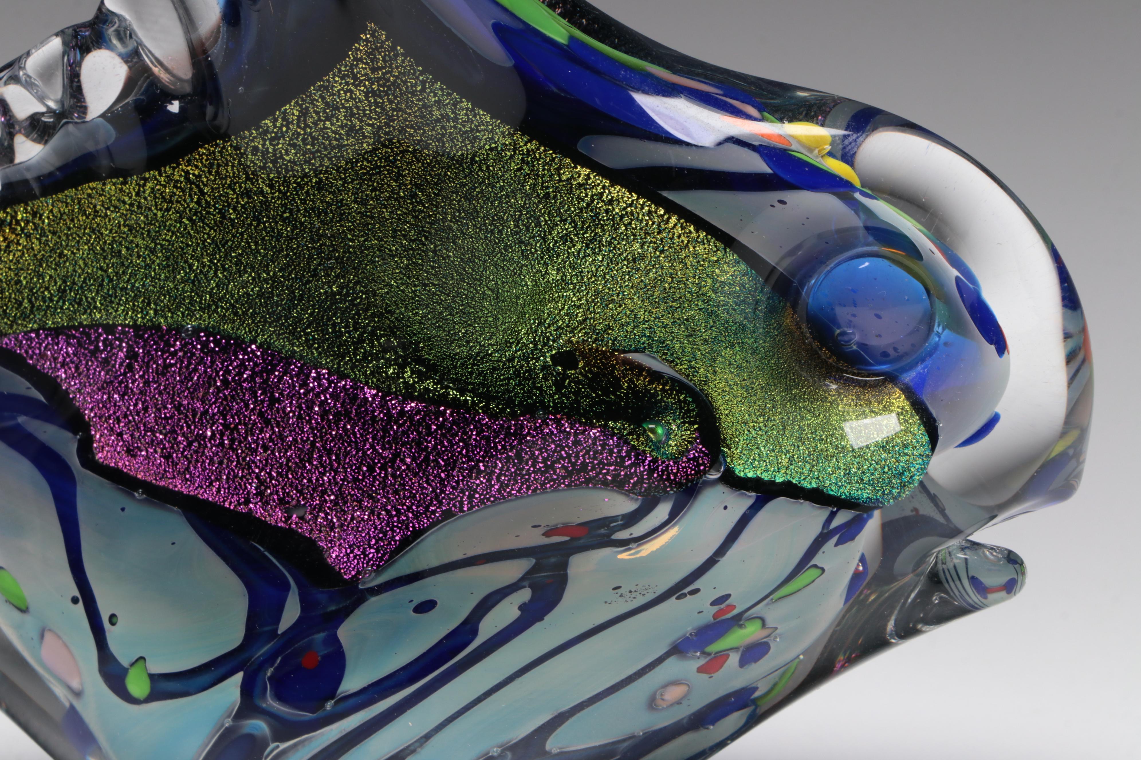 Rollin Karg Dichroic and Multicolor Art Glass Fish Sculptures, 2002