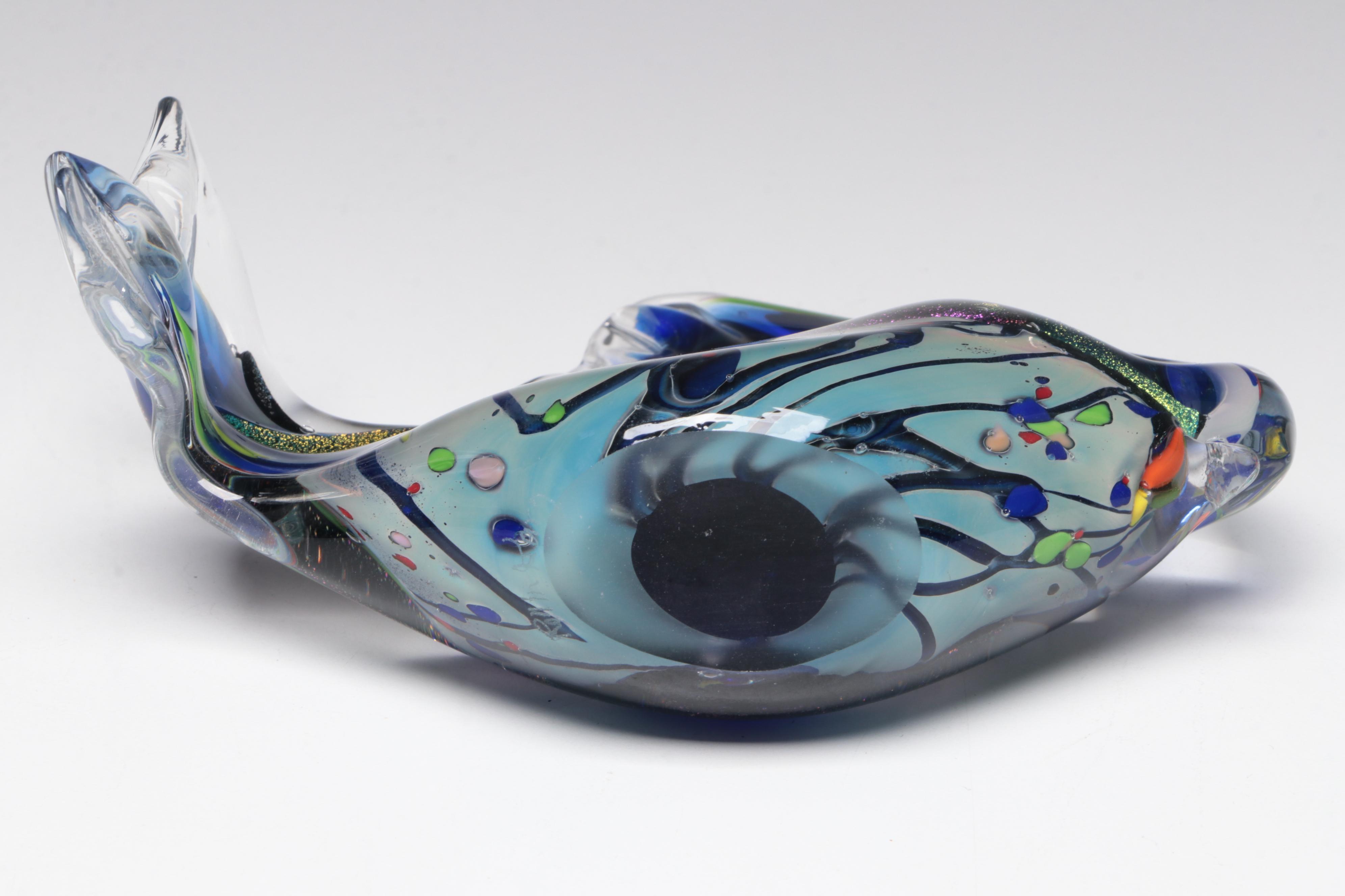 Rollin Karg Dichroic and Multicolor Art Glass Fish Sculptures, 2002