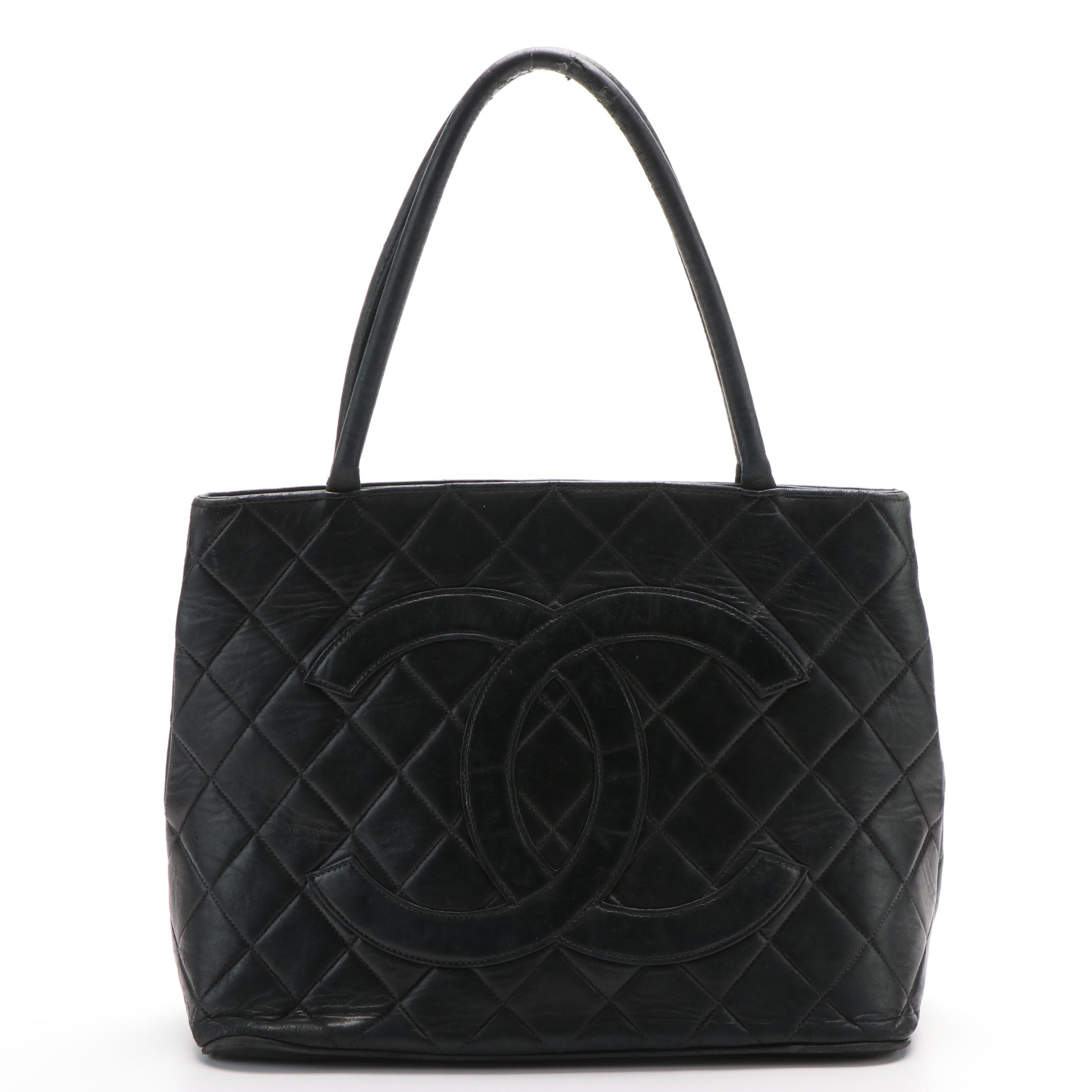 Chanel Timeless Medallion Black Quilted Caviar Leather Zippered Tote
