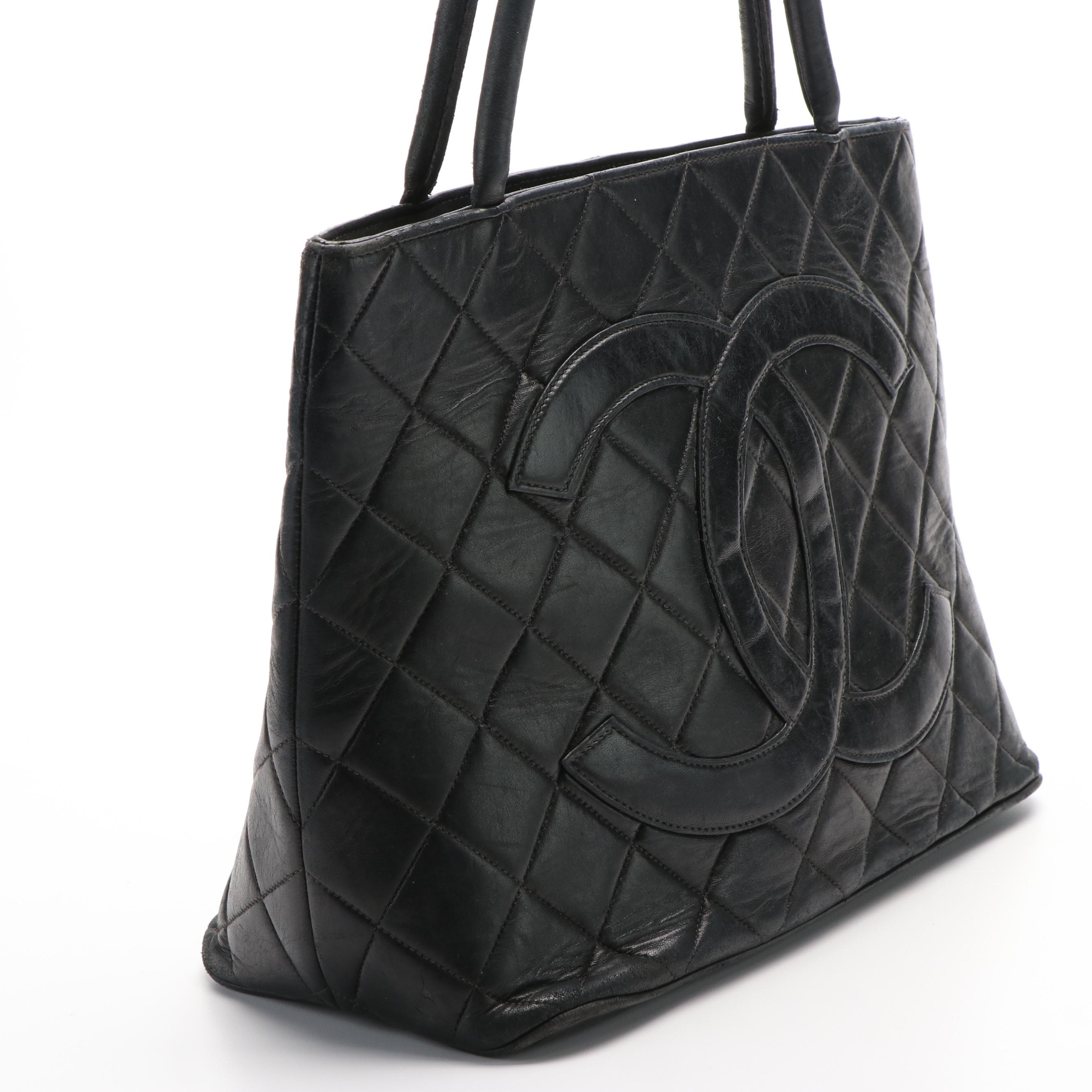 Chanel Timeless Medallion Black Quilted Caviar Leather Zippered Tote