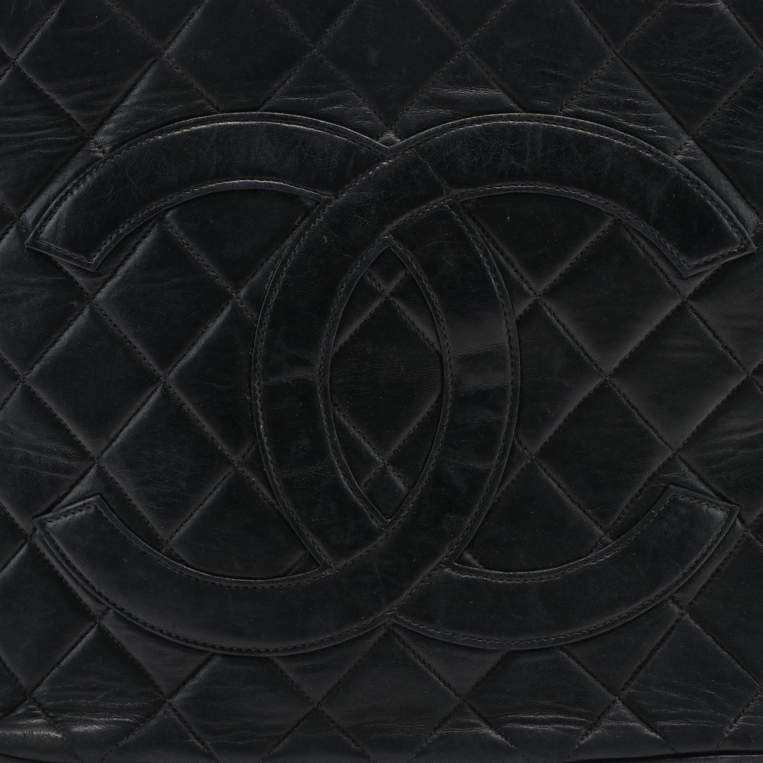 Chanel Timeless Medallion Black Quilted Caviar Leather Zippered Tote