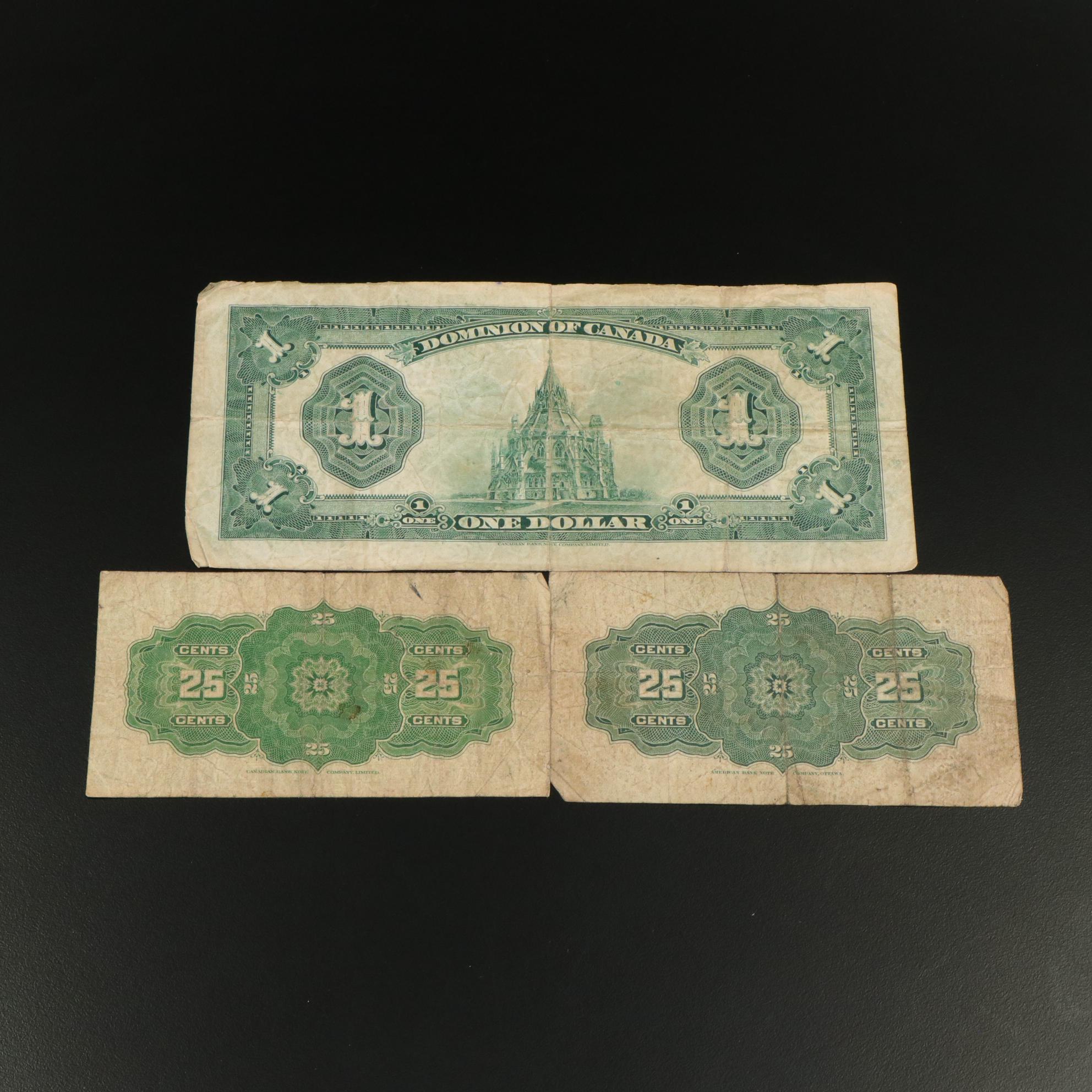 Group of Three Dominion of Canada Bank Notes