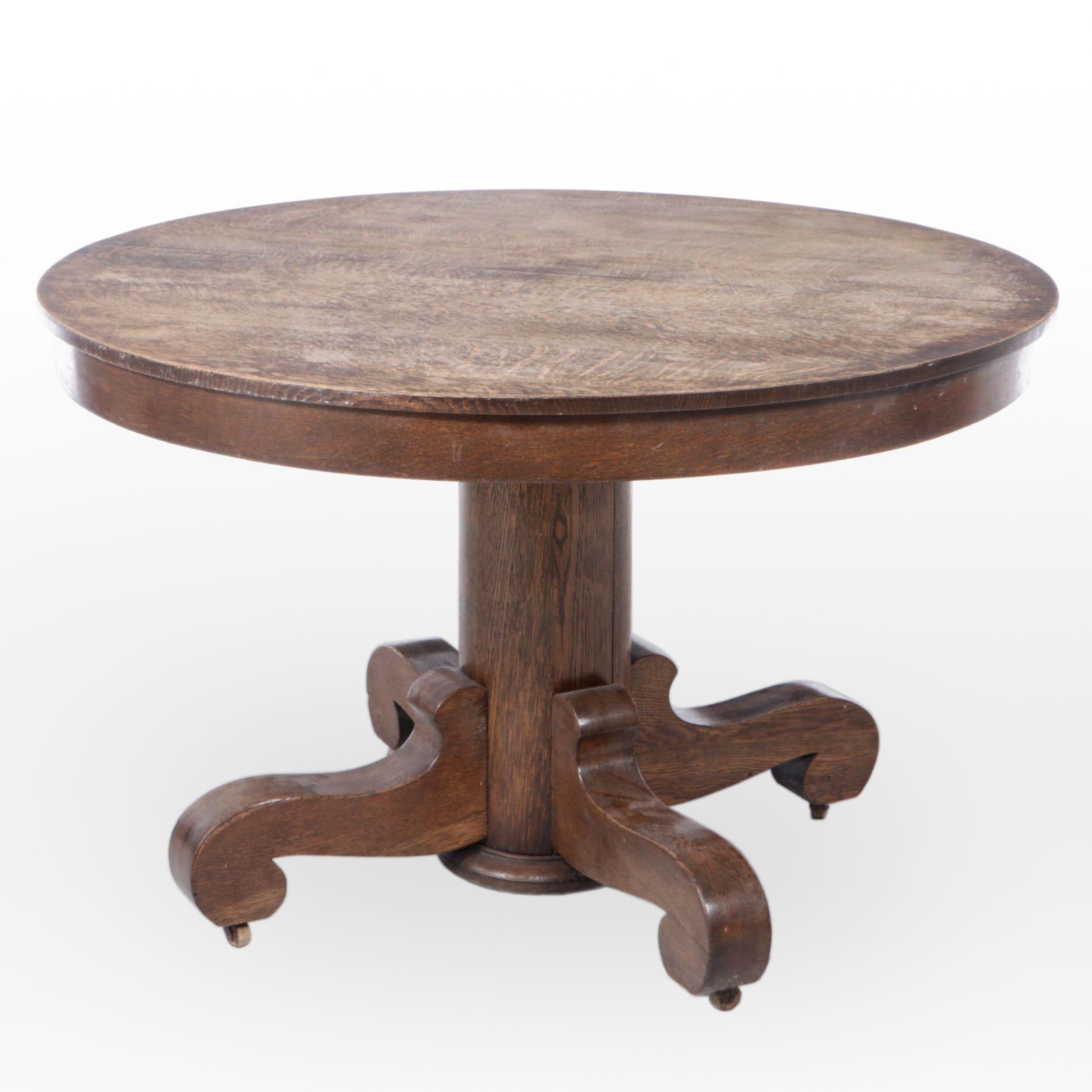 Victorian Oak Extending Pedestal Table, Early 20th Century