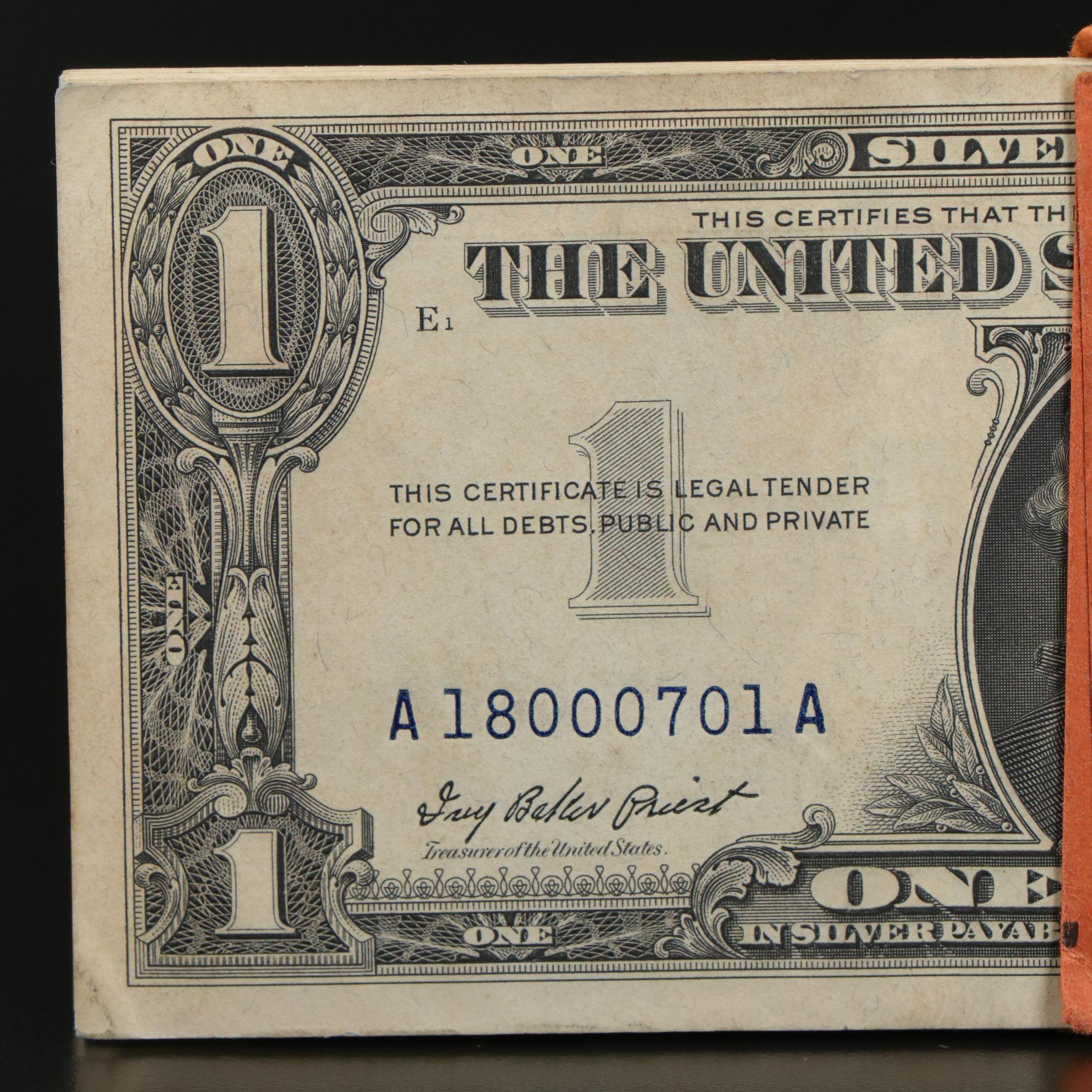 Bank Wrapped Block of Fifty 1957 One Dollar Silver Certificates