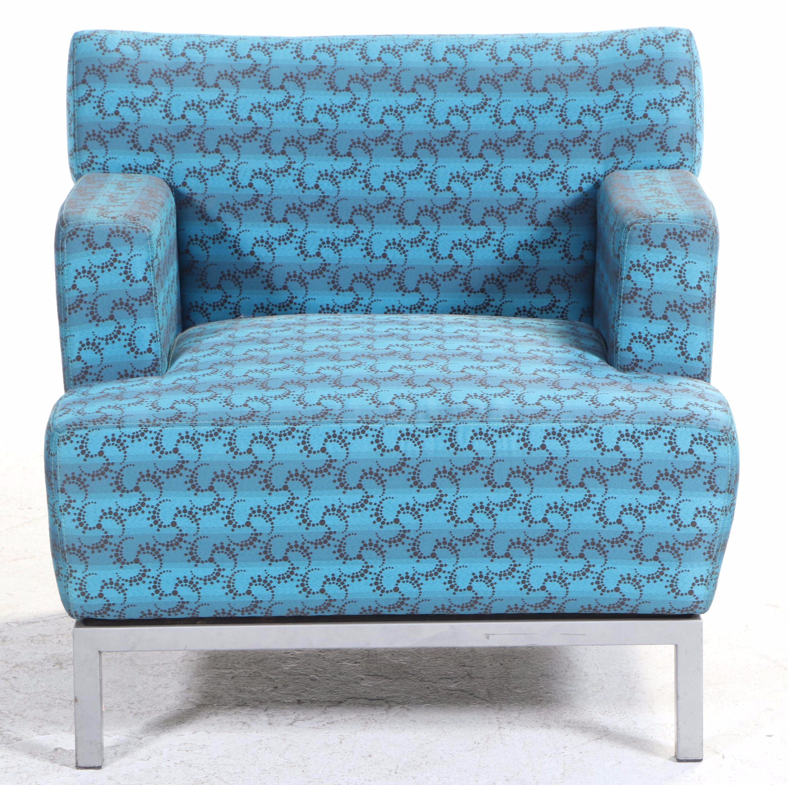 Krug Inc. Modernist Style Upholstered Armchair with Brushed Metal Legs