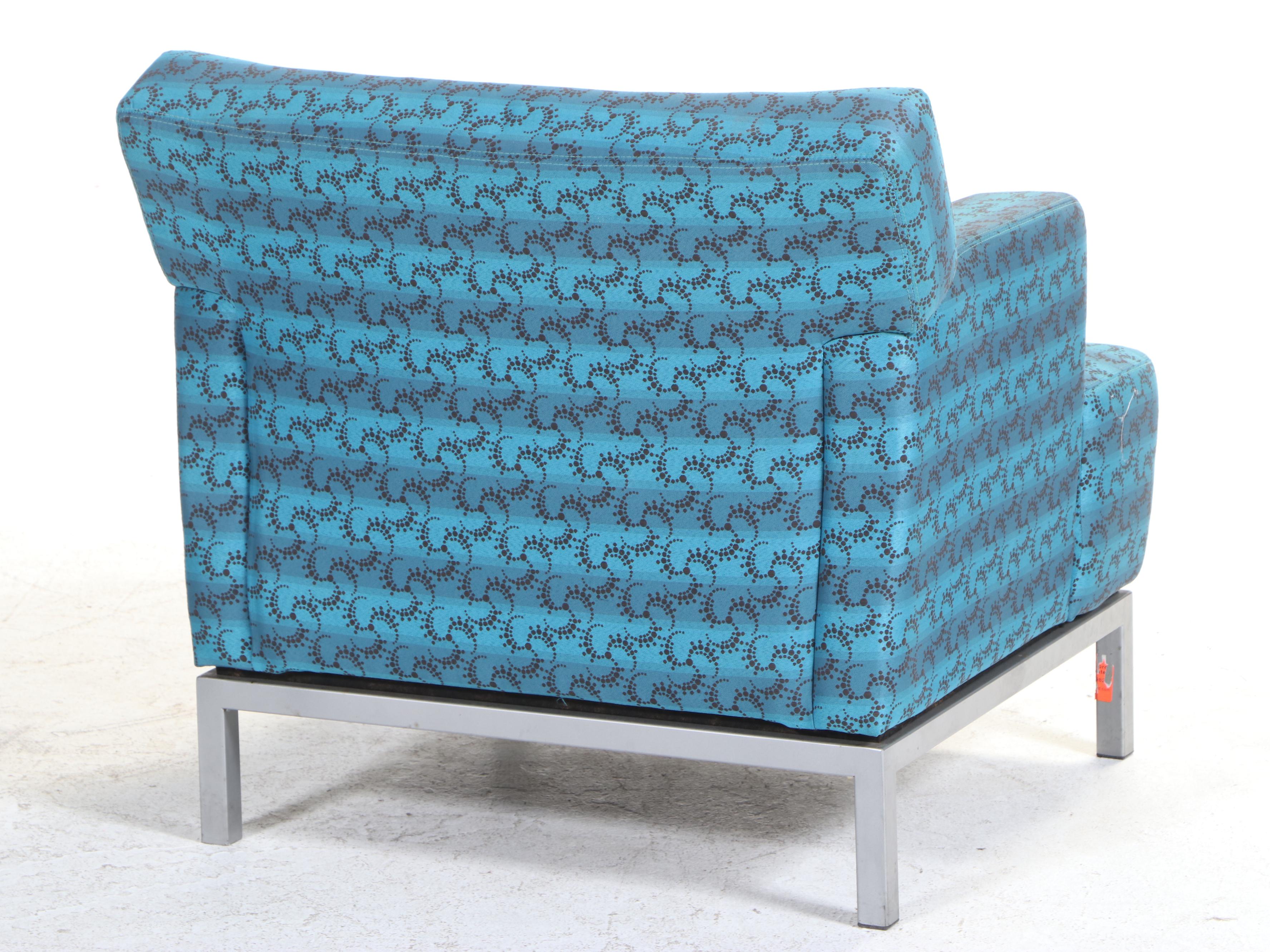 Krug Inc. Modernist Style Upholstered Armchair with Brushed Metal Legs