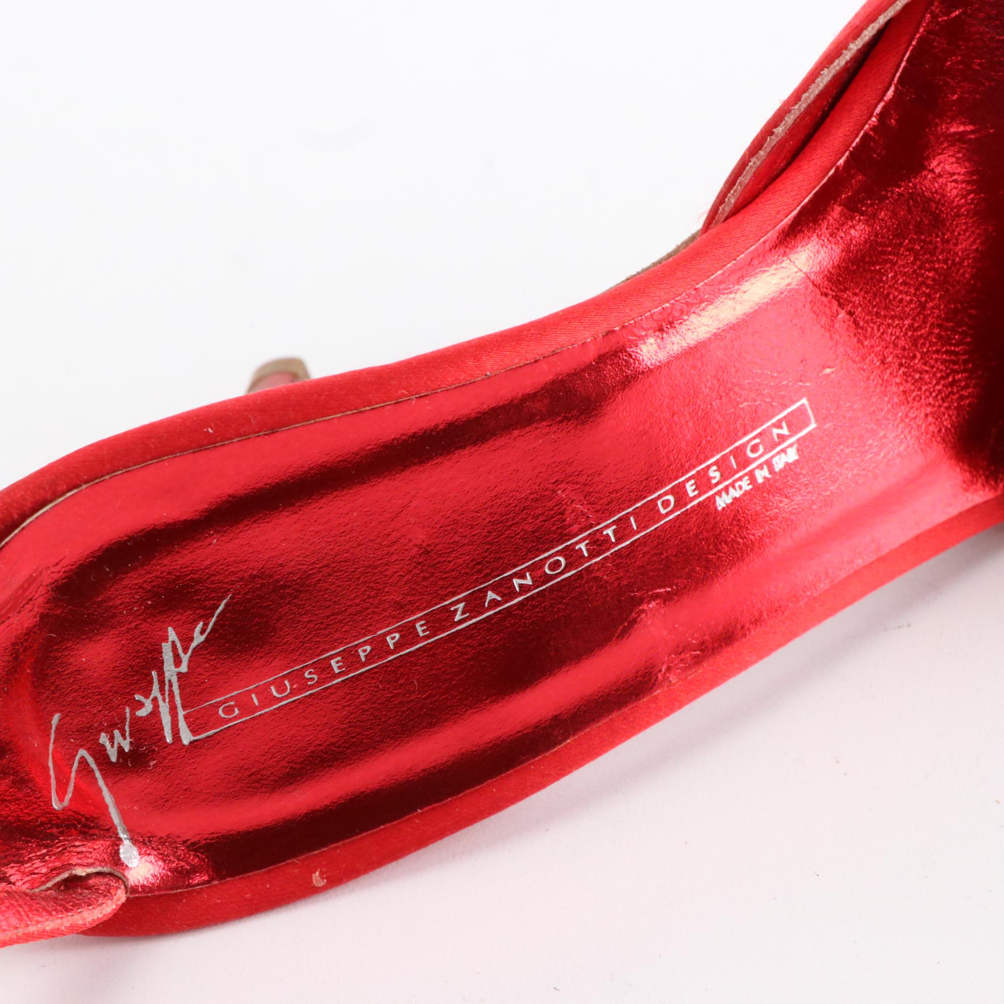 Giuseppe Zanotti Dress Heels in Satin/Embossed Leather with Jeweled Ankle Straps