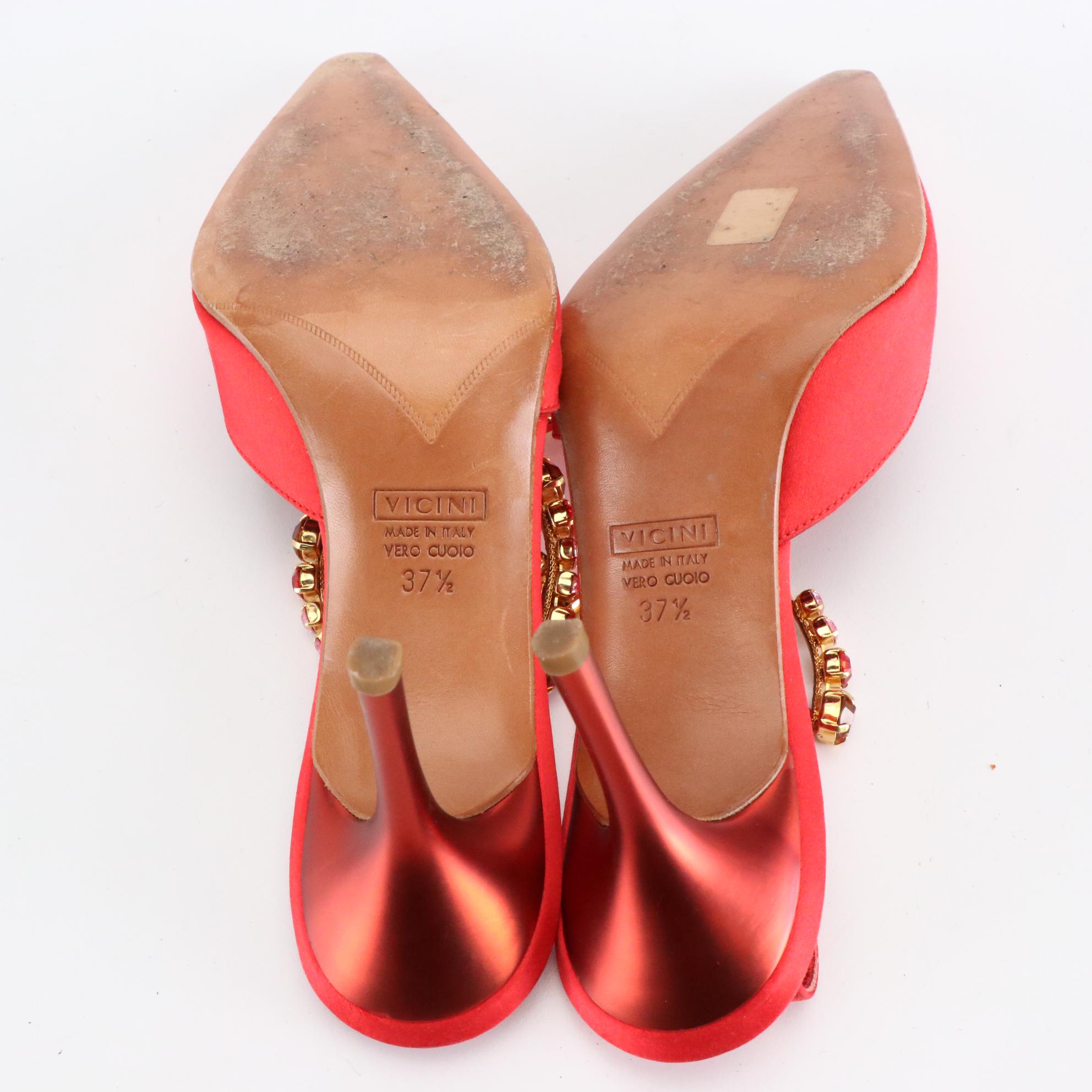 Giuseppe Zanotti Dress Heels in Satin/Embossed Leather with Jeweled Ankle Straps