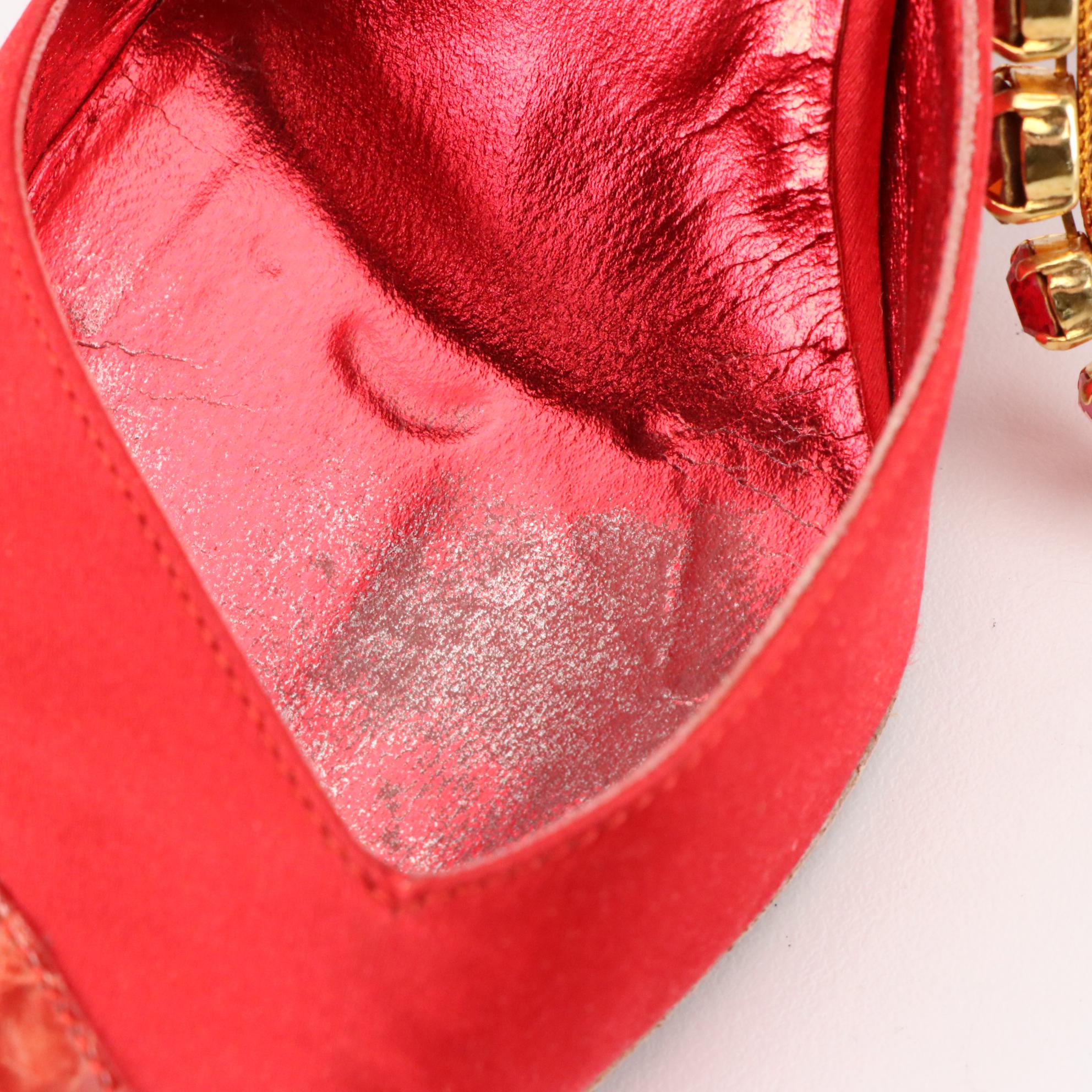 Giuseppe Zanotti Dress Heels in Satin/Embossed Leather with Jeweled Ankle Straps