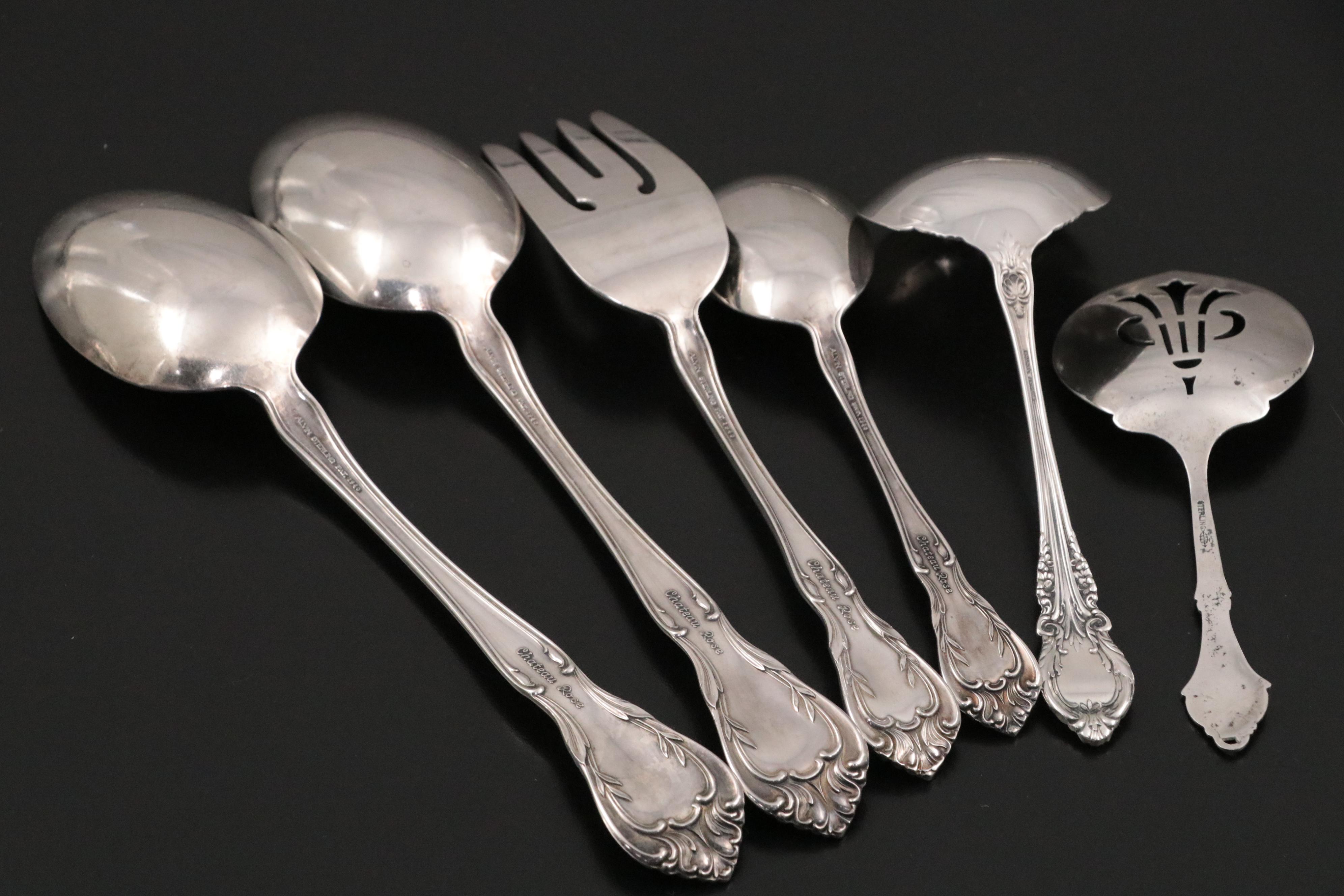 Alvin "Chateau Rose" Sterling Silver Utensils with Other Sterling Spoons