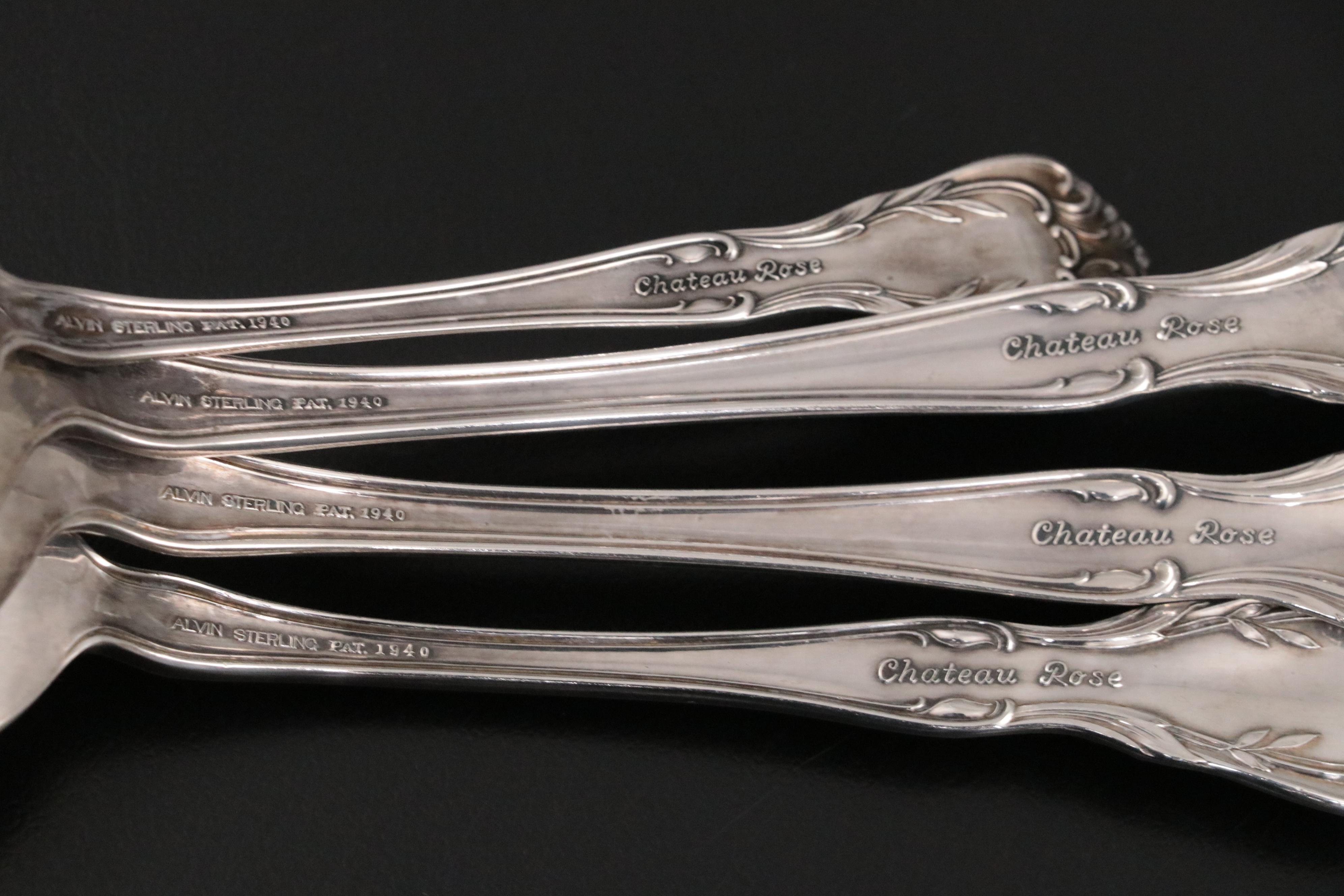 Alvin "Chateau Rose" Sterling Silver Utensils with Other Sterling Spoons