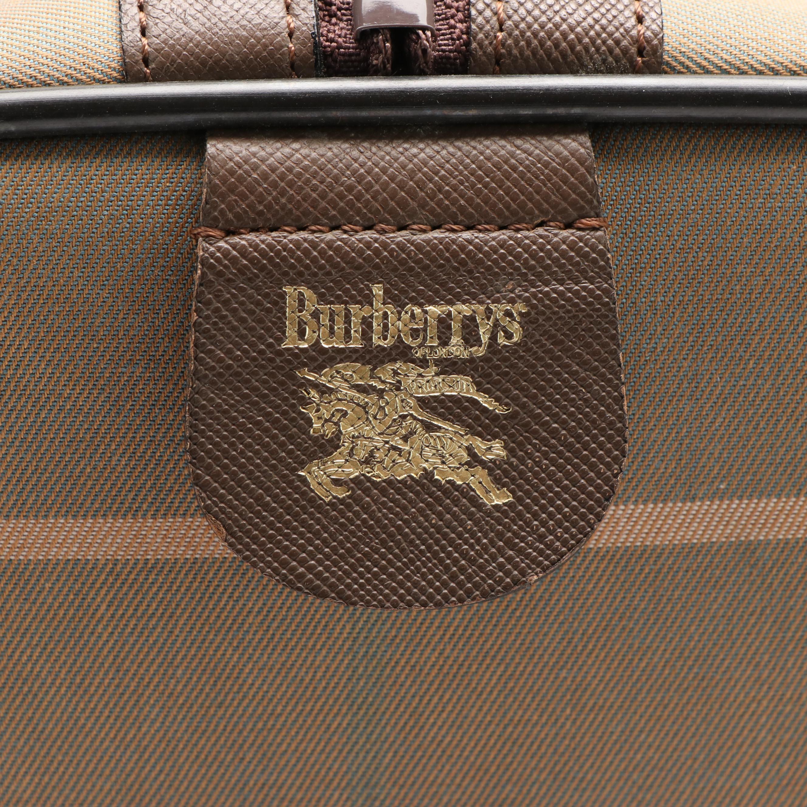 Burberry Boston Bag in Brown Leather and Plaid Canvas