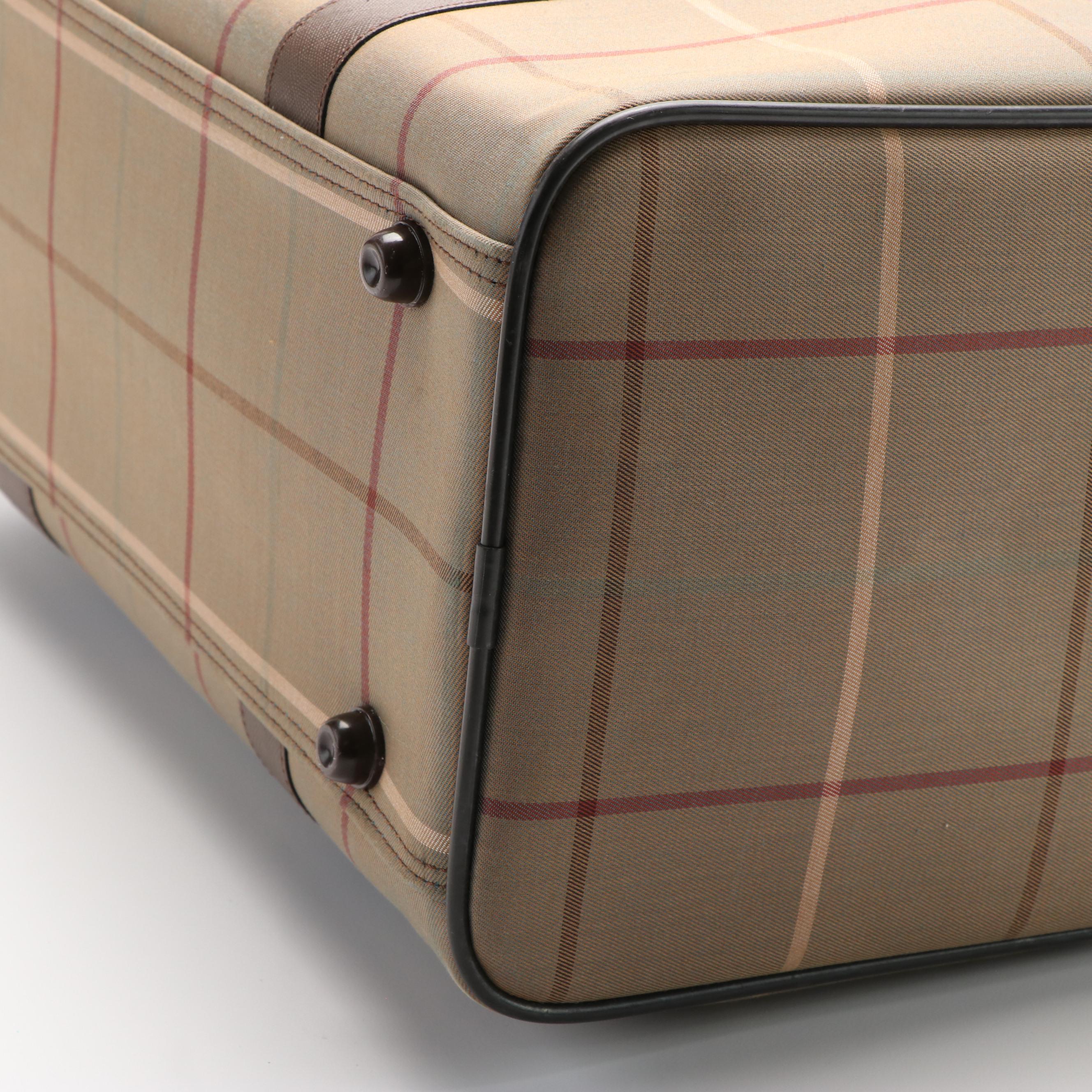 Burberry Boston Bag in Brown Leather and Plaid Canvas