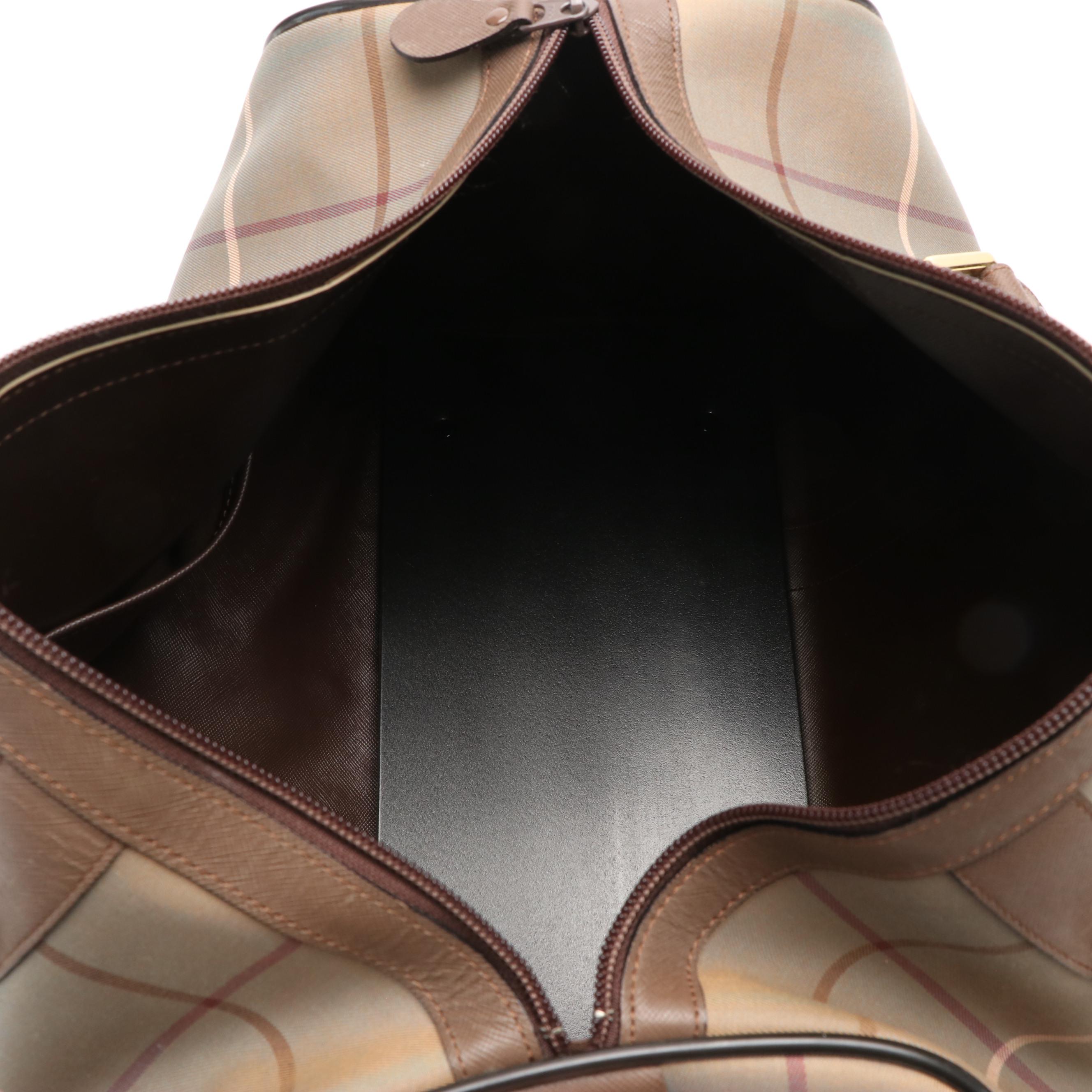 Burberry Boston Bag in Brown Leather and Plaid Canvas