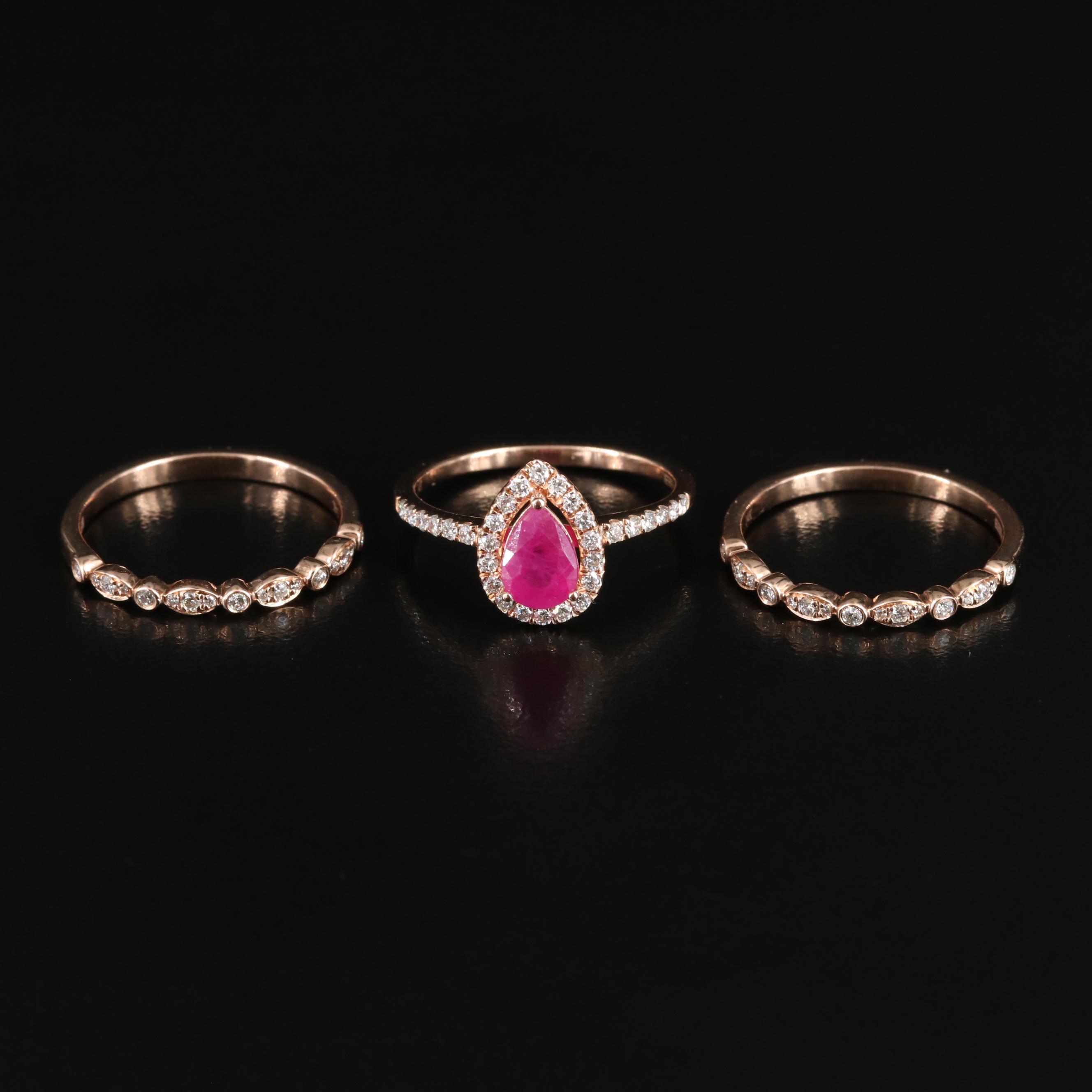 EFFY 14K Rose Gold Ruby and Diamond Stacking Ring Set