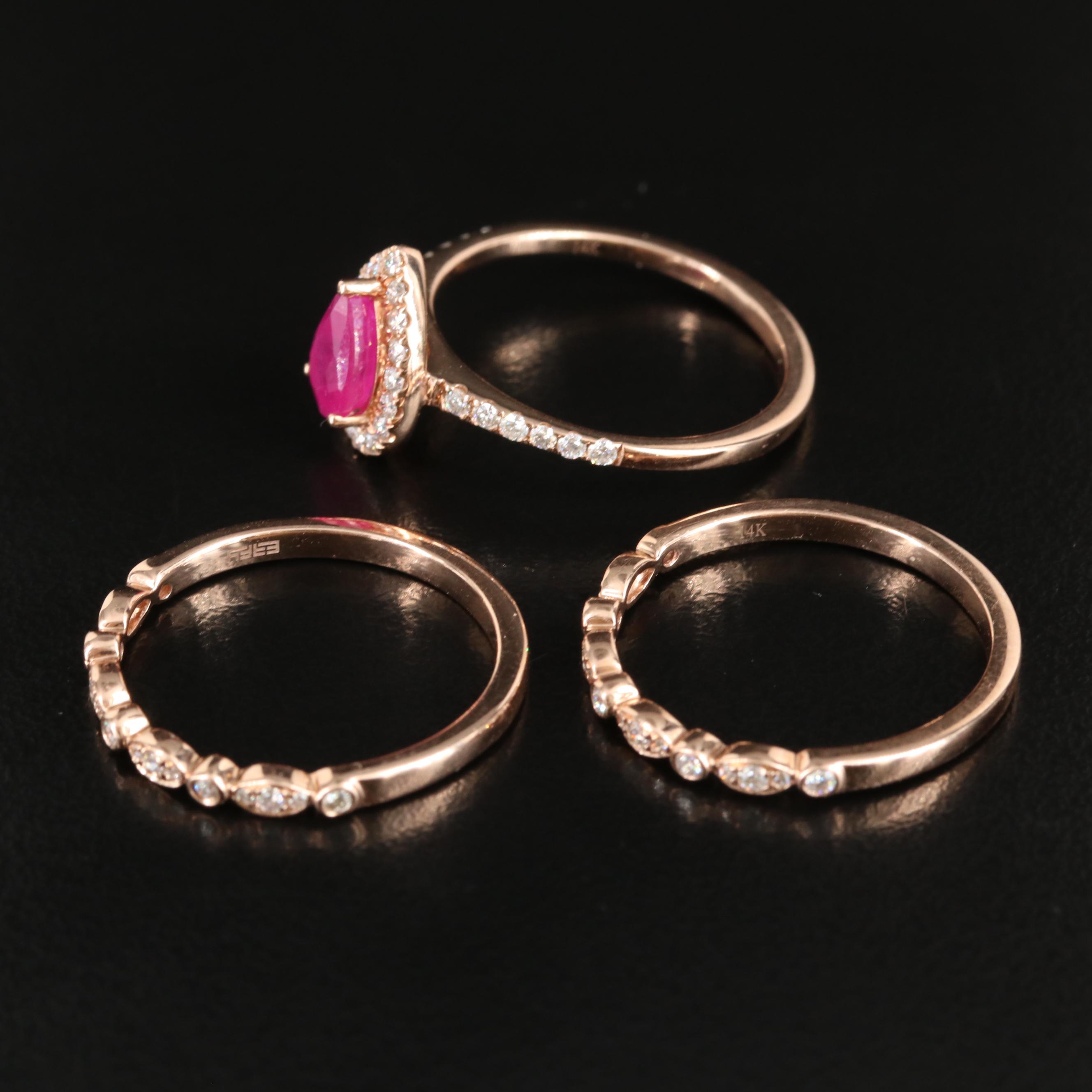 EFFY 14K Rose Gold Ruby and Diamond Stacking Ring Set