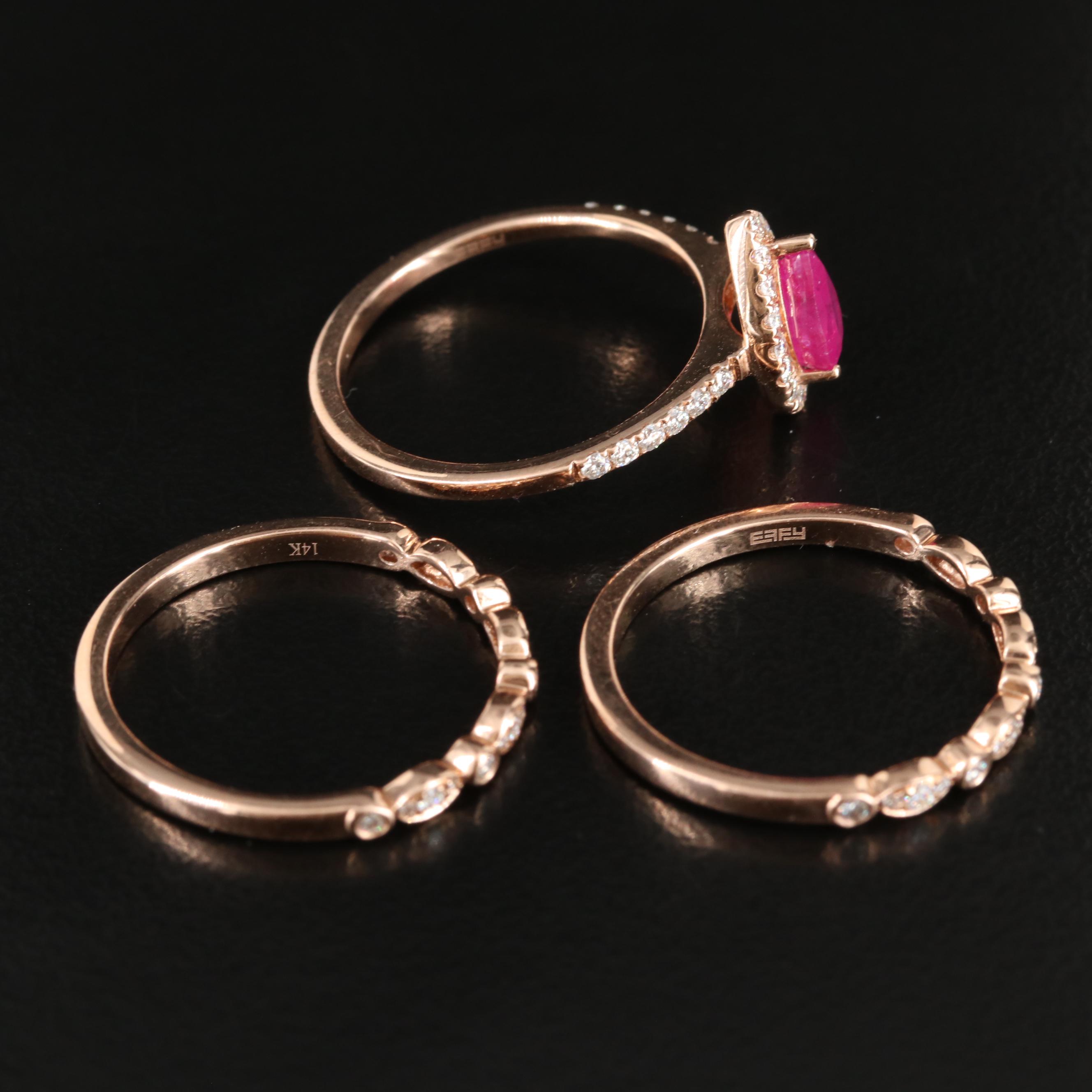 EFFY 14K Rose Gold Ruby and Diamond Stacking Ring Set