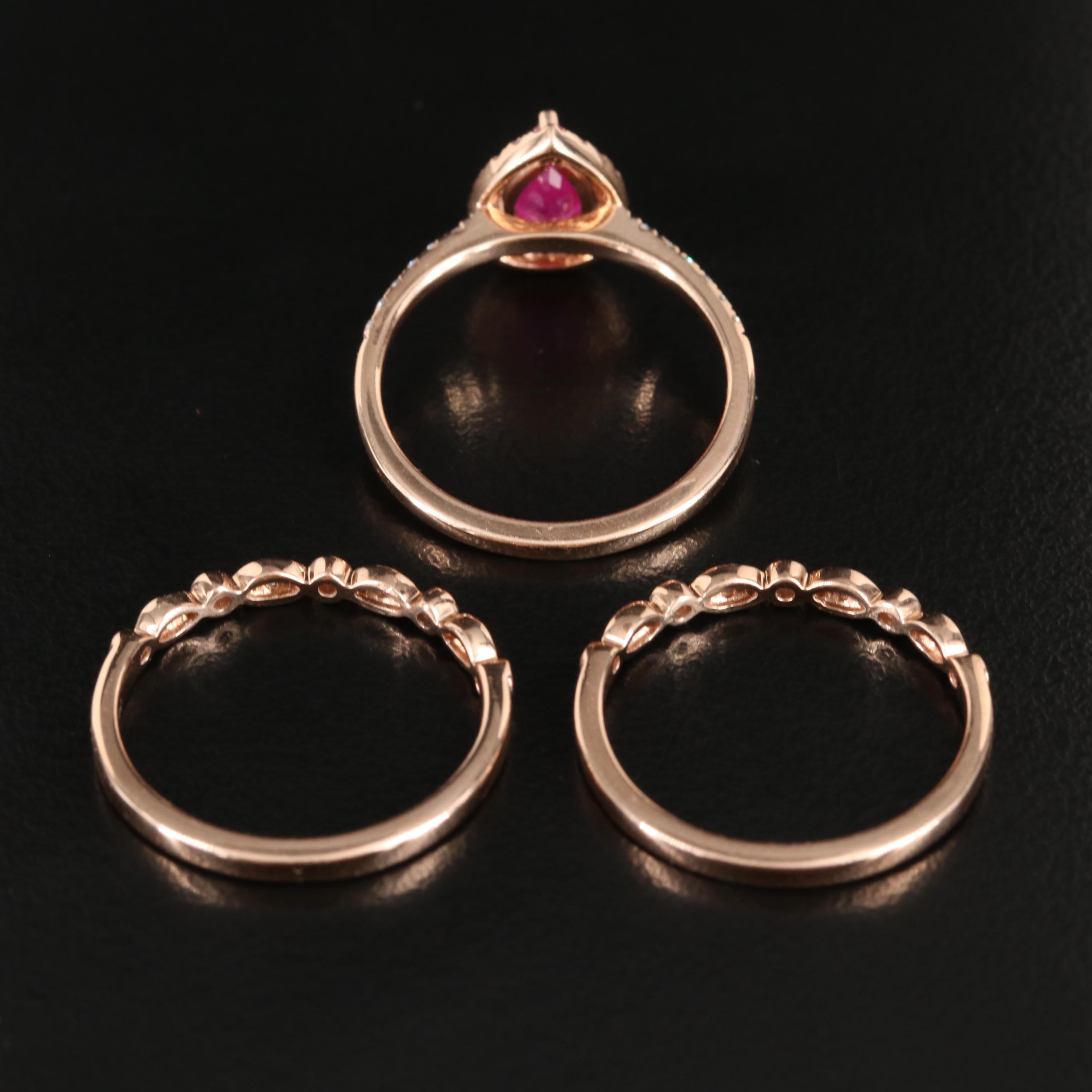 EFFY 14K Rose Gold Ruby and Diamond Stacking Ring Set