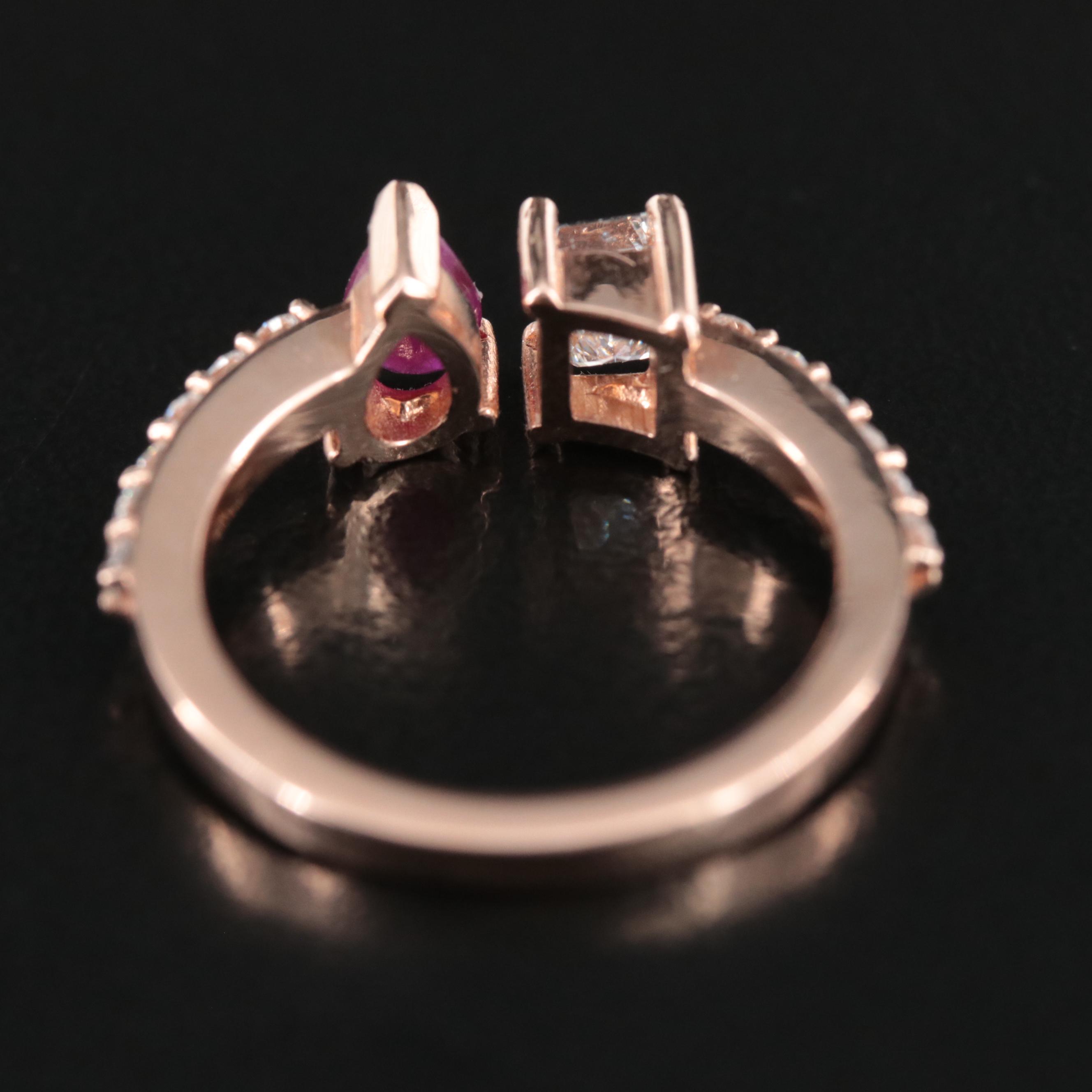14K Rose Gold Diamond and Ruby Toi et Moi Torque Ring | Everything But ...