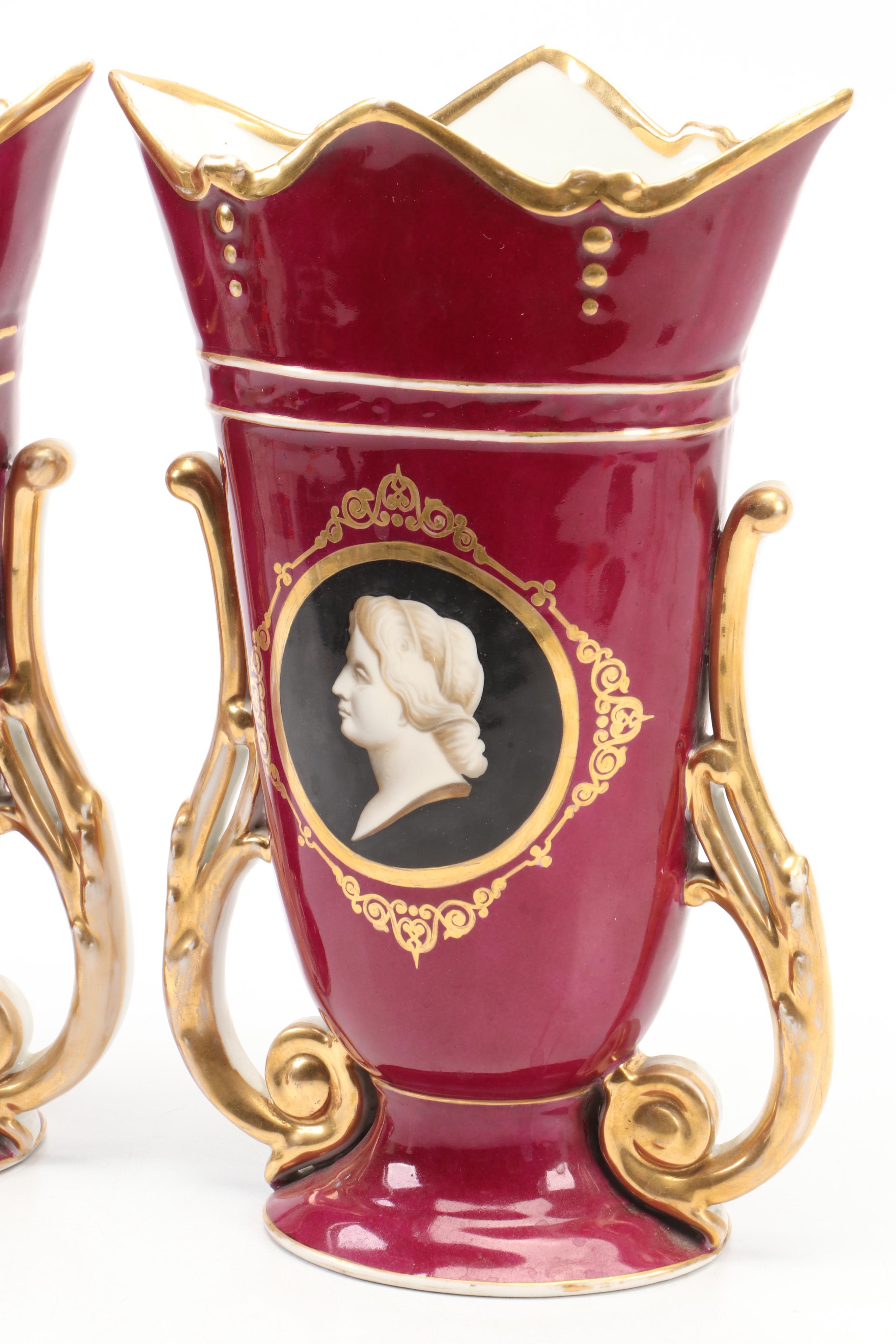 Pair of French Style Porcelain Mantel Vases, 20th Century